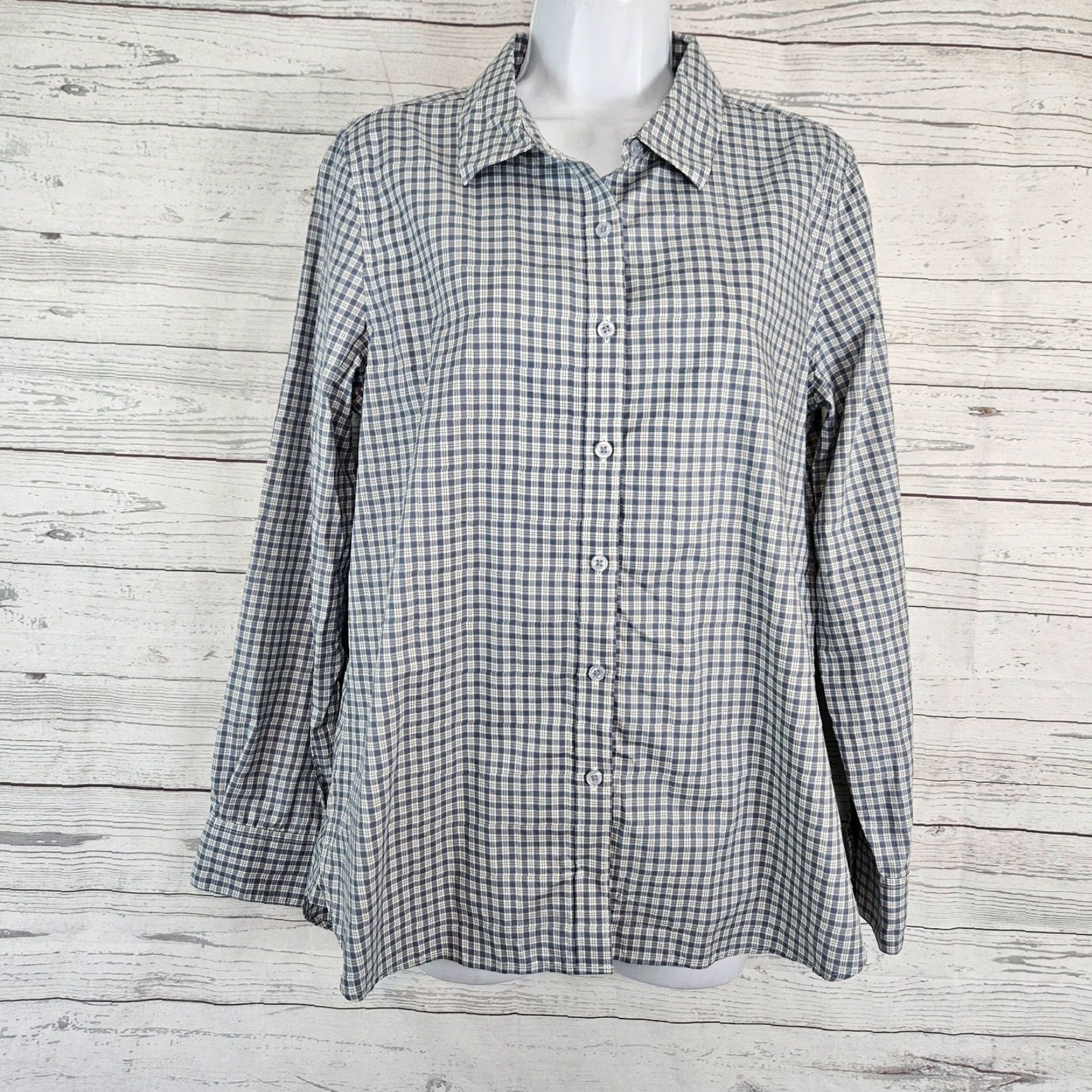 Vintage Garnet Hill Womens Button Up Top Sz 8 Blue Plaid Long Sleeve Shirt Womens Regular Size 8 Blue Plaid Button-Up Top Size M / US 6-8 / IT 42-44 - 2 Thumbnail