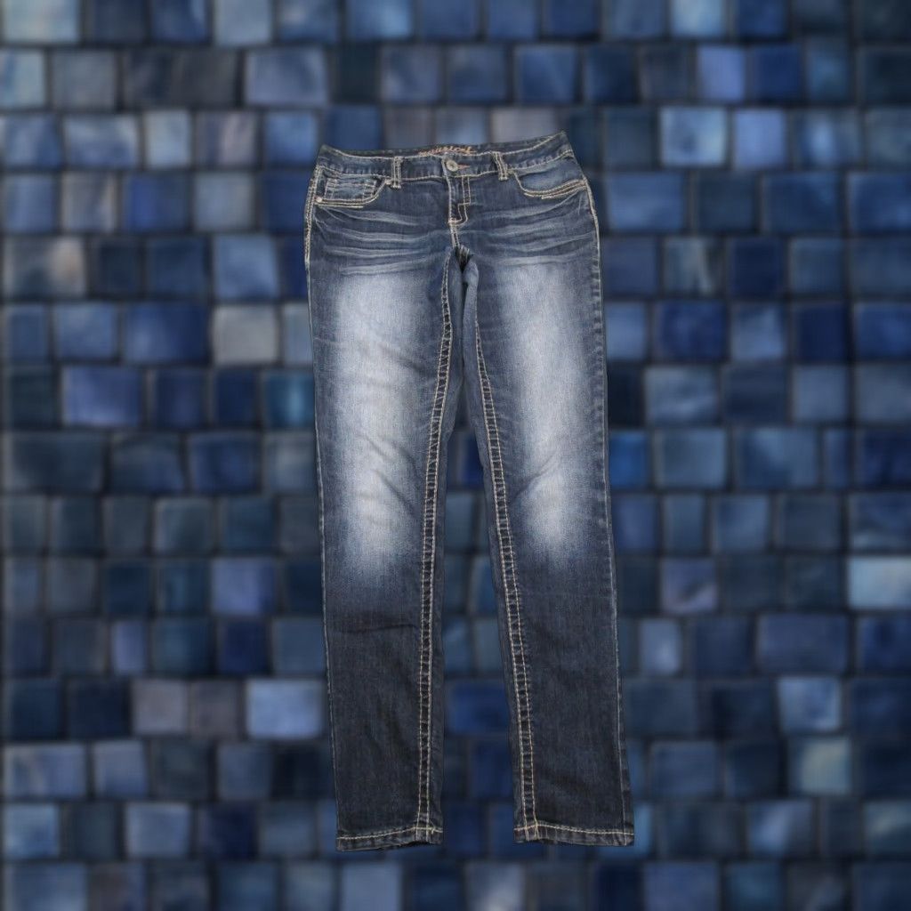 Vintage Maurices Women's Denim Jeans 5-Pocket Stretch Embroidered Flap Pocket Slim/Regular Size M Blue Denim Skinny Casual Size 32" / US 10 / IT 46 - 1 Thumbnail