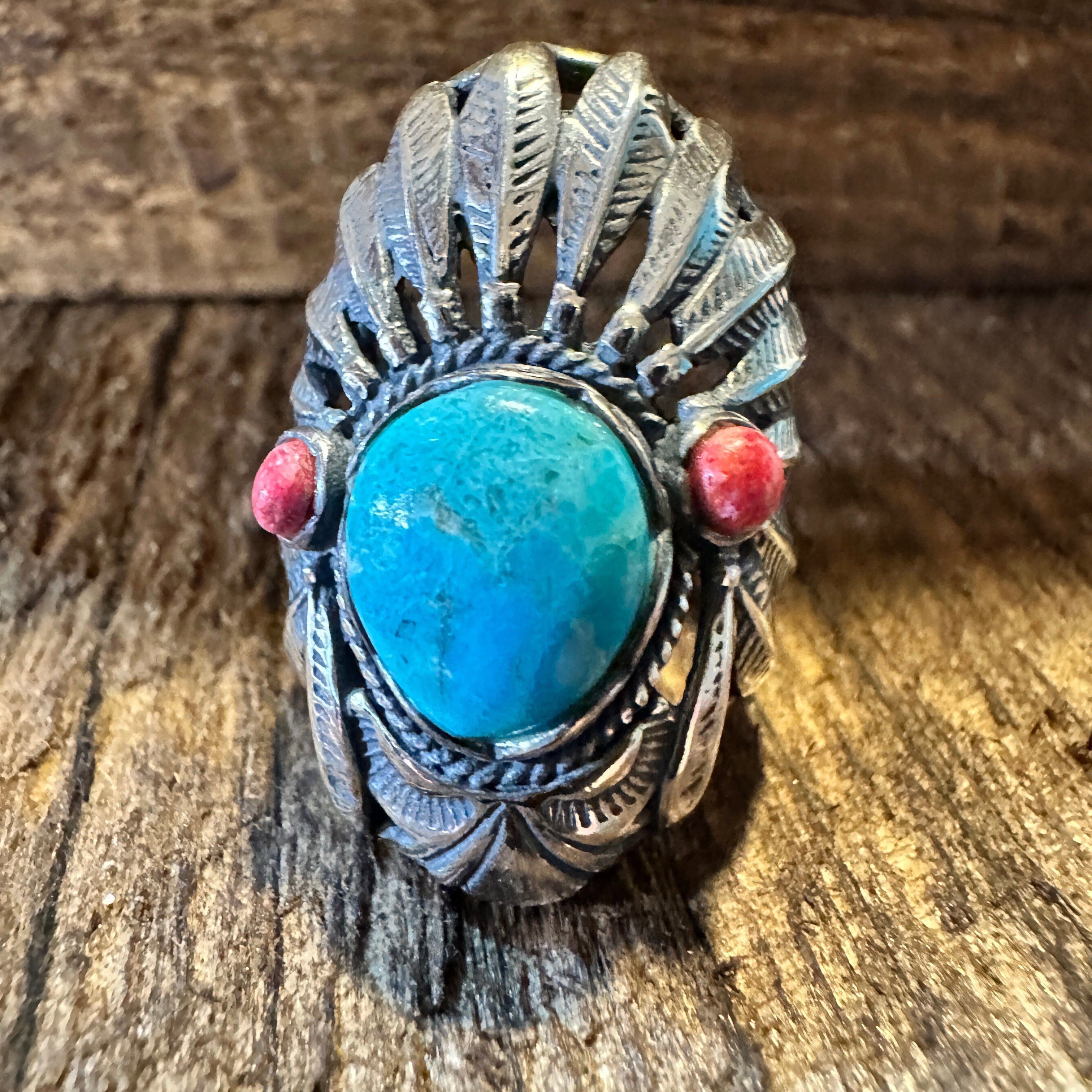 Other Turquoise Cuff Ring Inspired by Native American Headdress, G Size ONE SIZE - 5 Thumbnail