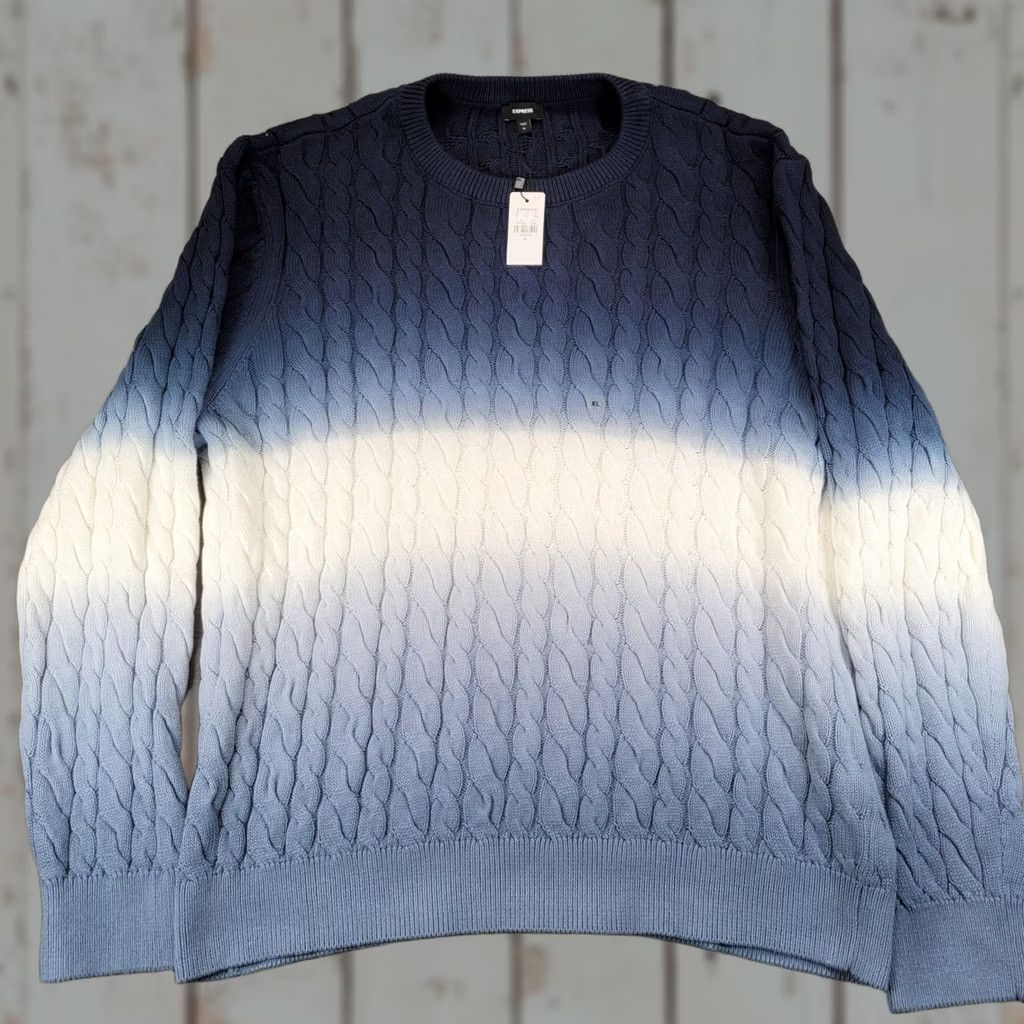 Express Express Mens XL Blue Ombre Cable Knit Crew Neck Sweater New Size US XL / EU 56 / 4 - 1 Thumbnail