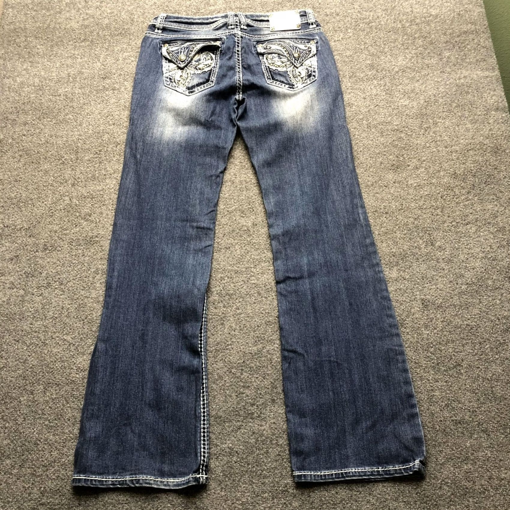 Denime Cello Jeans Juniors 13 Blue Bootcut Paisley Embroidered Rhinestone Denim Size 34" / US 12 / IT 48 - 6 Thumbnail