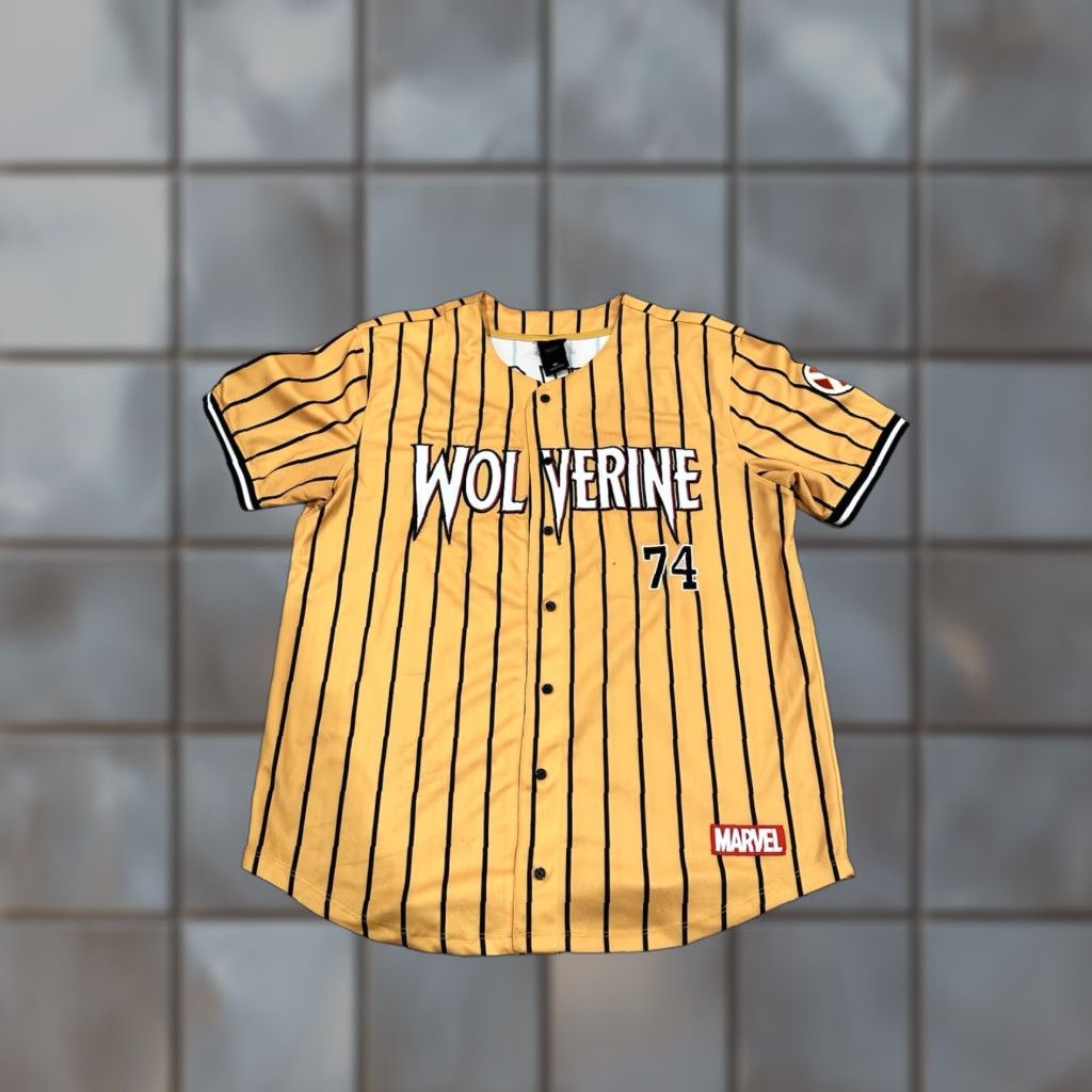 Vintage VINTAGE Marvel Wolverine 74 Howlett Button Up Gold Black Stripe Baseball Jersey Men XL Shirt Mens Gold Stripe Size US XL / EU 56 / 4 - 1 Thumbnail