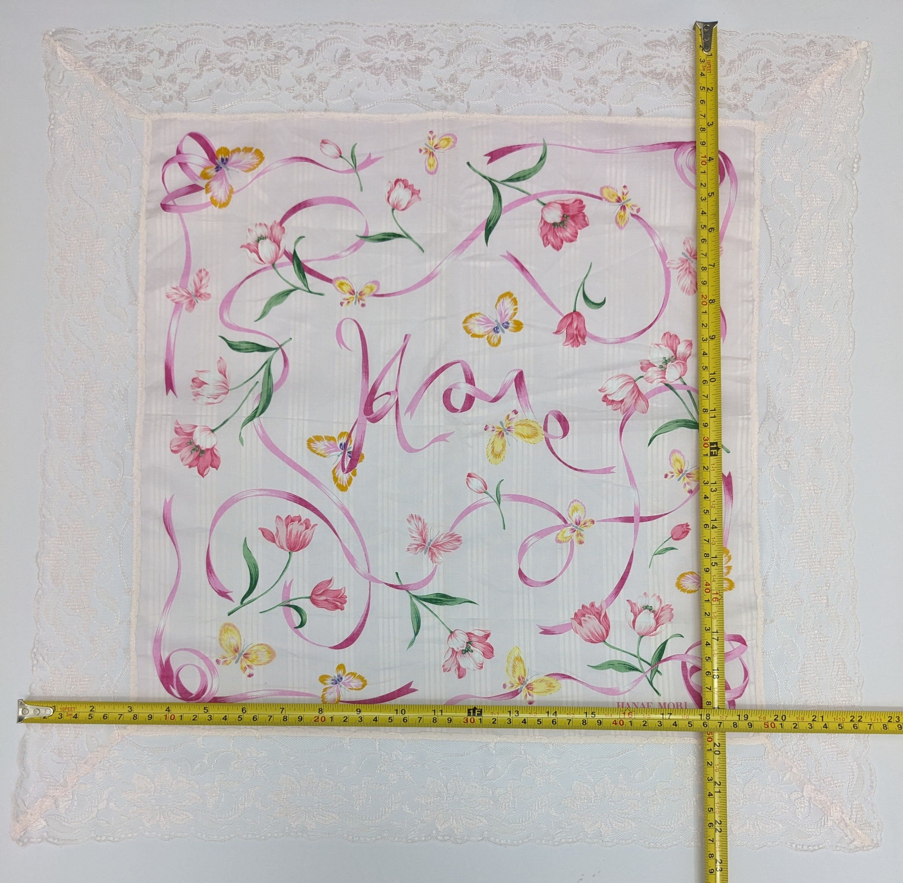 Hanae Mori Hanae Mori Handkerchief featuring Tulips and Lace Trim Size ONE SIZE - 3 Thumbnail