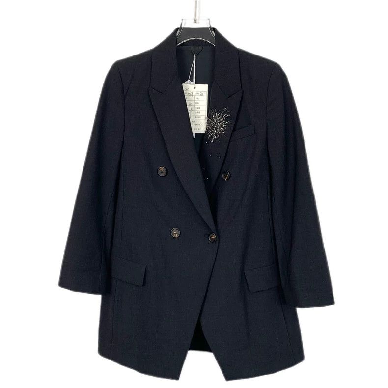 Brunello Cucinelli Brunello Cucinelli Gray Crystal Brooch Blazer Size US S / EU 44-46 / 1 - 1 Thumbnail