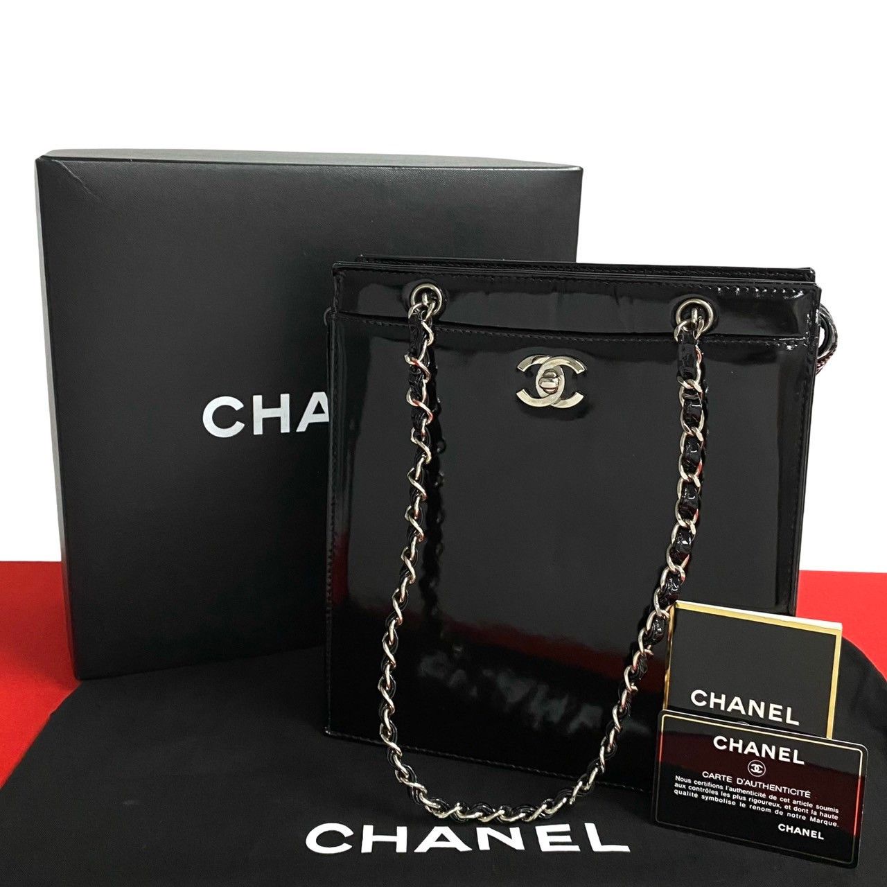 Chanel Chanel Coco Mark Patent Leather 2Way Shoulder Bag Enamel Shoulder Bag in Black, Women's