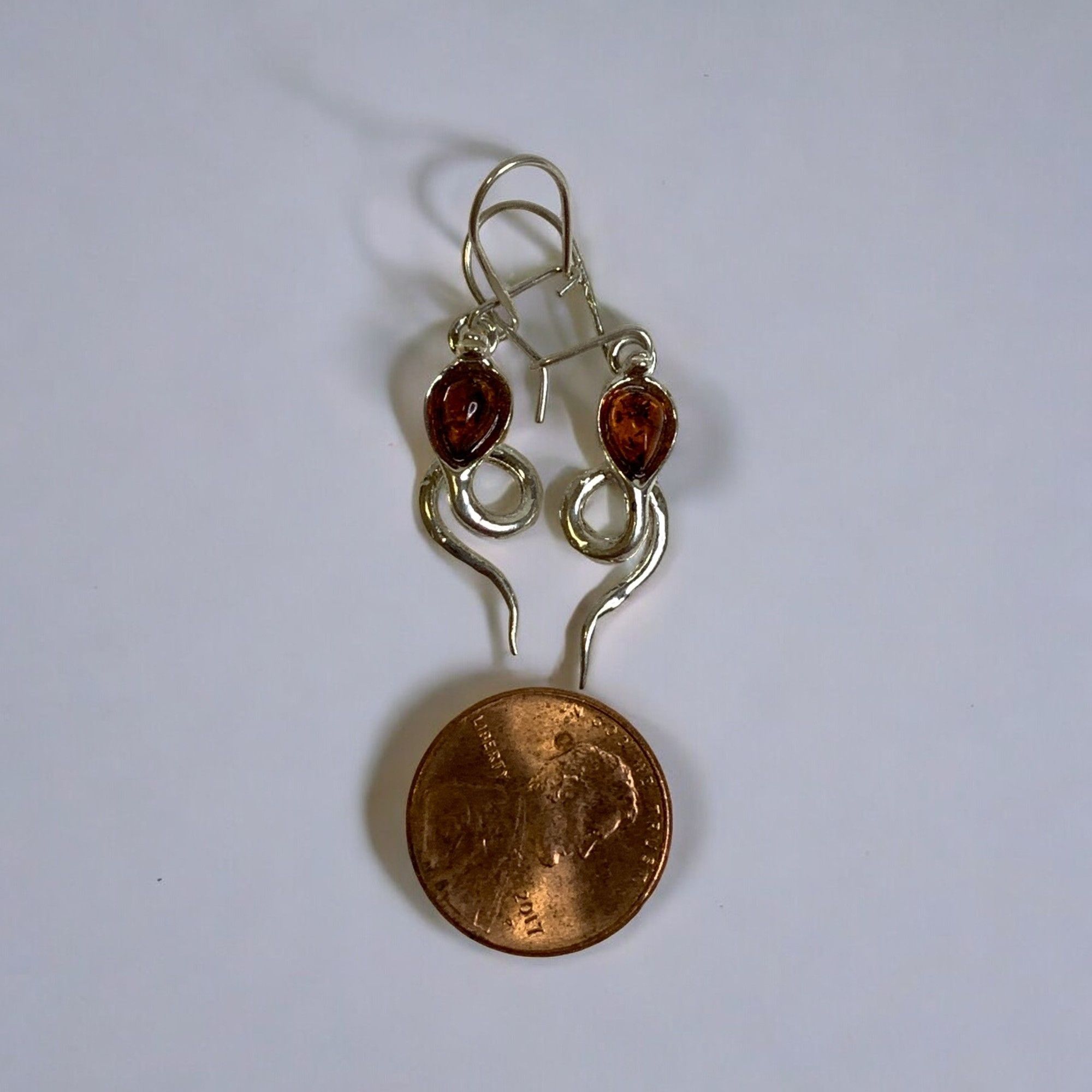 Designer Sterling Silver 925 Snake Drop Dangle Earrings With Amber Size ONE SIZE - 7 Thumbnail