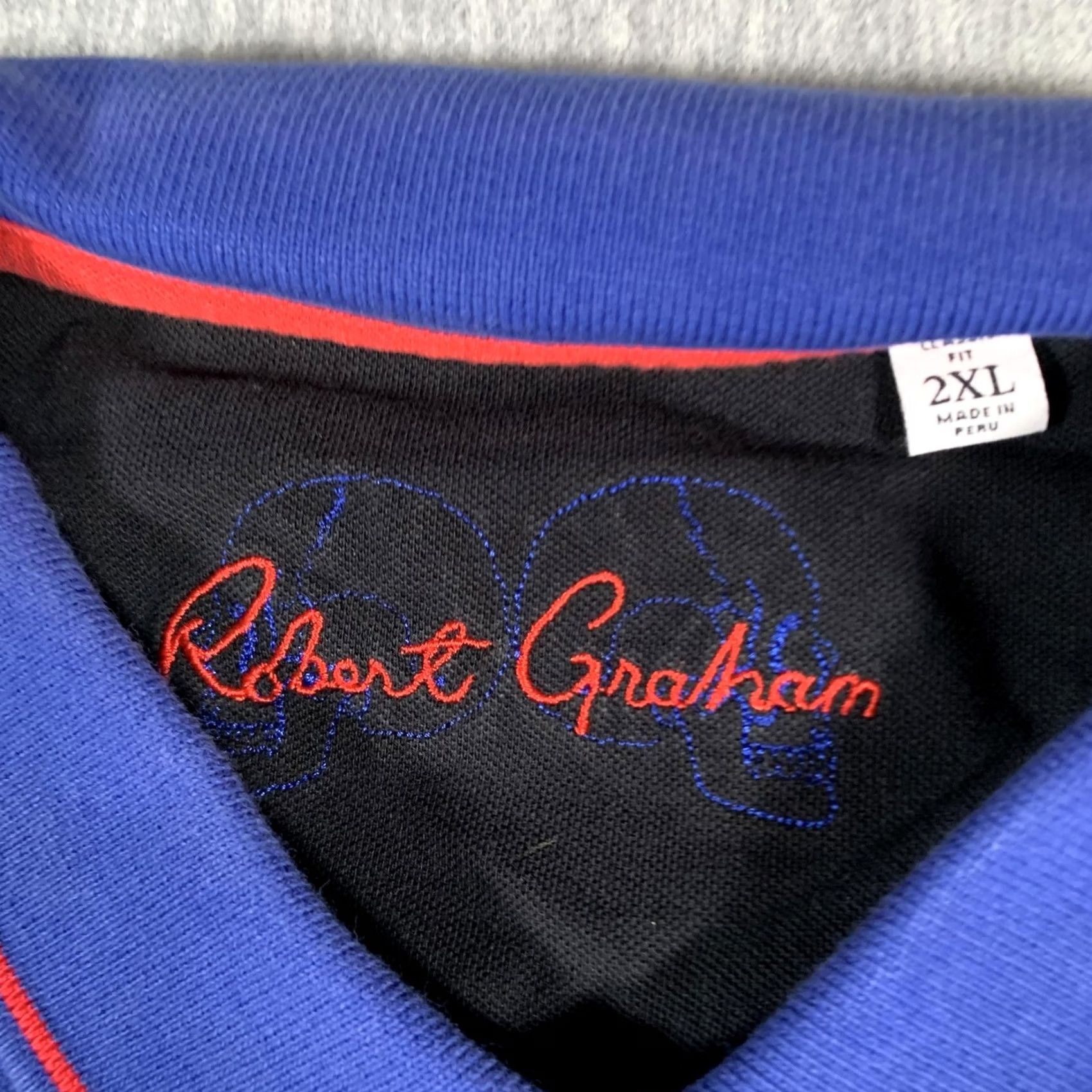 Robert Graham Robert Graham Mens Polo Shirt Blue 2XL Classic Fit Short Sleeve Cotton Red Trim Size US XXL / EU 58 / 5 - 4 Thumbnail