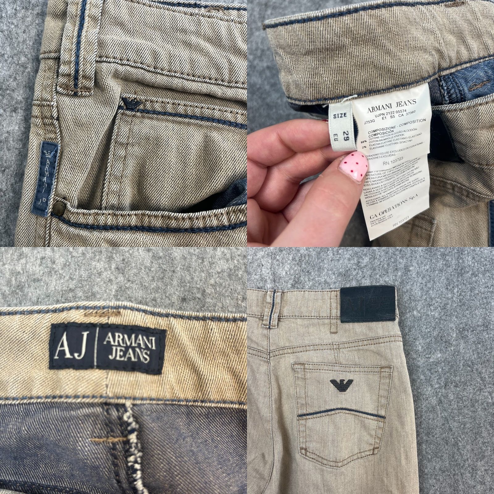 Vintage Armani Jeans Jeans Straight 29 30 UK 10 Beige Stretch Mid Rise 5-Pocket Womens Size 29" - 8 Thumbnail