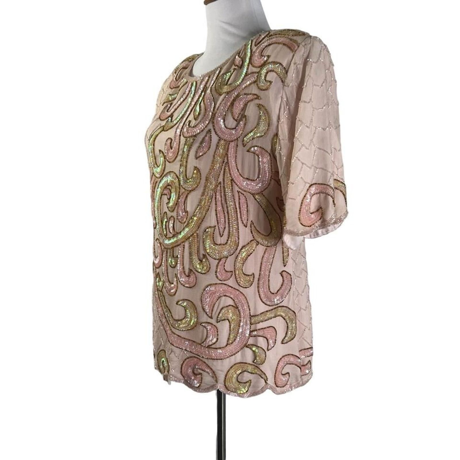 & Other Stories Vintage 80s Rina Z Pink Sequined Blouse Top L Size L / US 10 / IT 46 - 4 Thumbnail