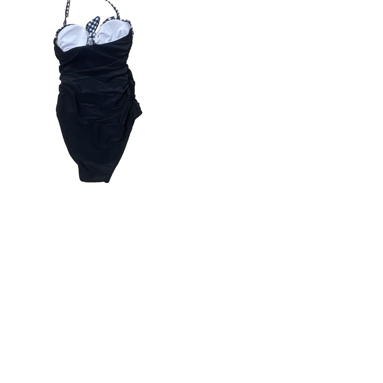 Vintage Tempt Me One Piece Swimsuit XS Blue Gingham Cutout Tie Front Detach Strap Black Back Padding Ruched Beach Classic Women Size ONE SIZE - 9 Thumbnail
