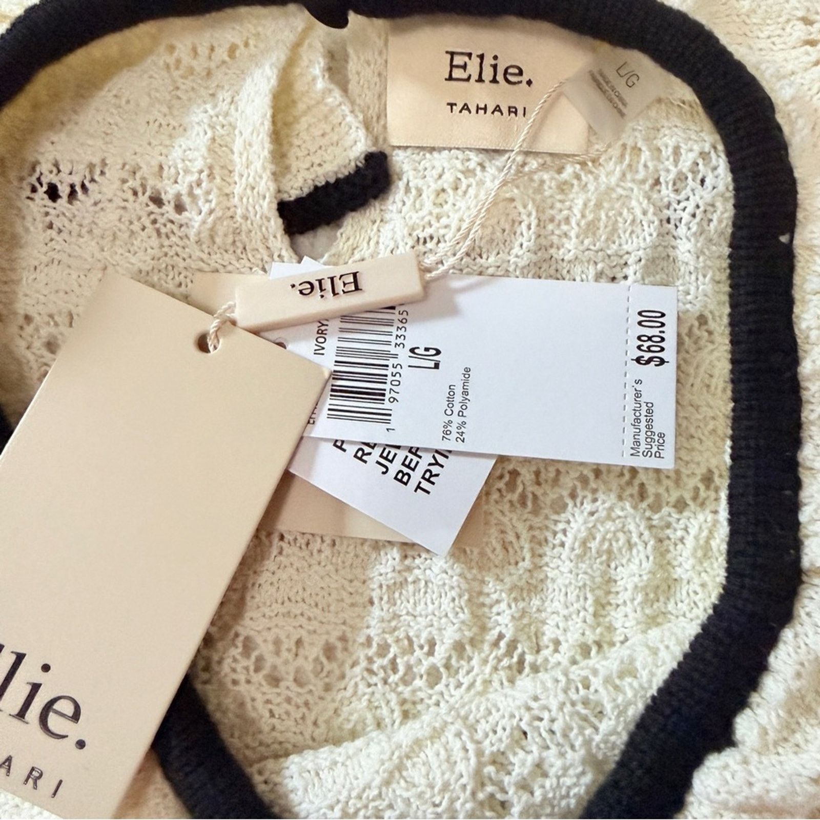 Elie Tahari Elie Tahari Cream Scallop Trim Knit crochet knit Top Size L / US 10 / IT 46 - 7 Thumbnail