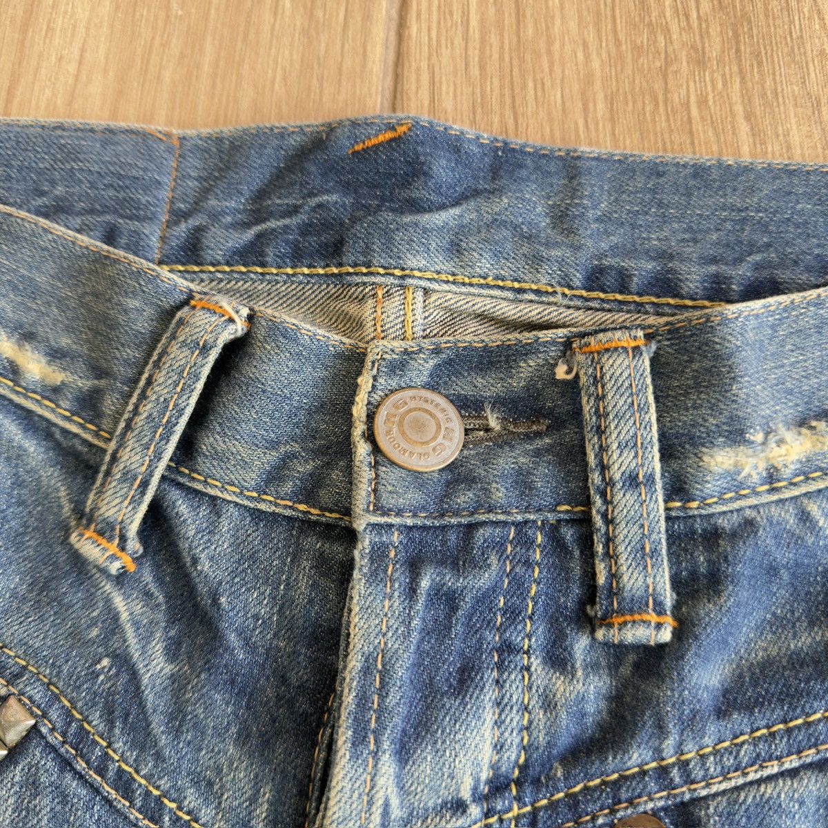 Hysteric Glamour 2000s Washed Light Blue Studded Distressed Flare Denim Jeans Size US 31 - 12 Thumbnail