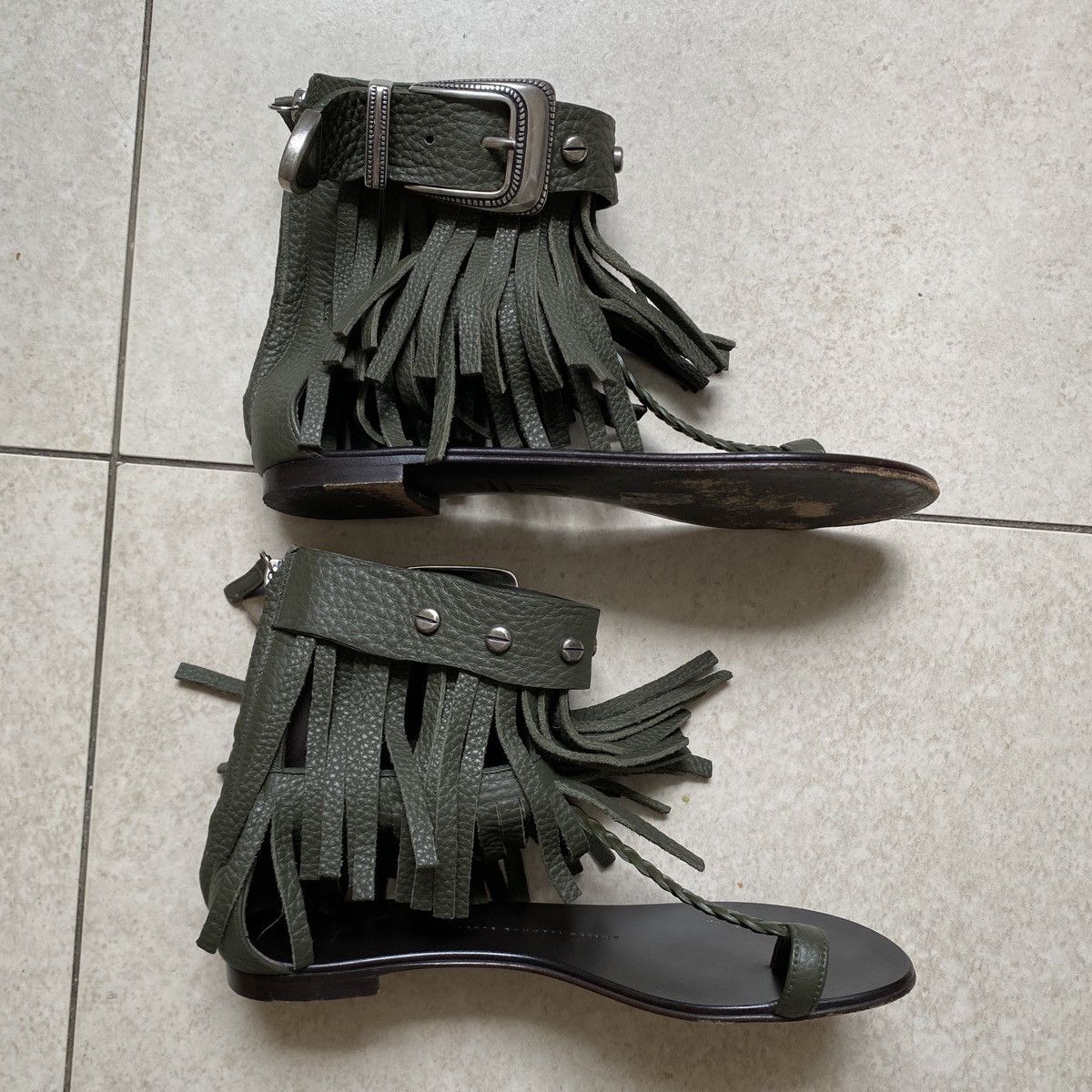 Giuseppe Zanotti Giuseppe Zanotti Leather Fringed Thong Gladiator Sandals Size US 8 / IT 38 - 2 Thumbnail