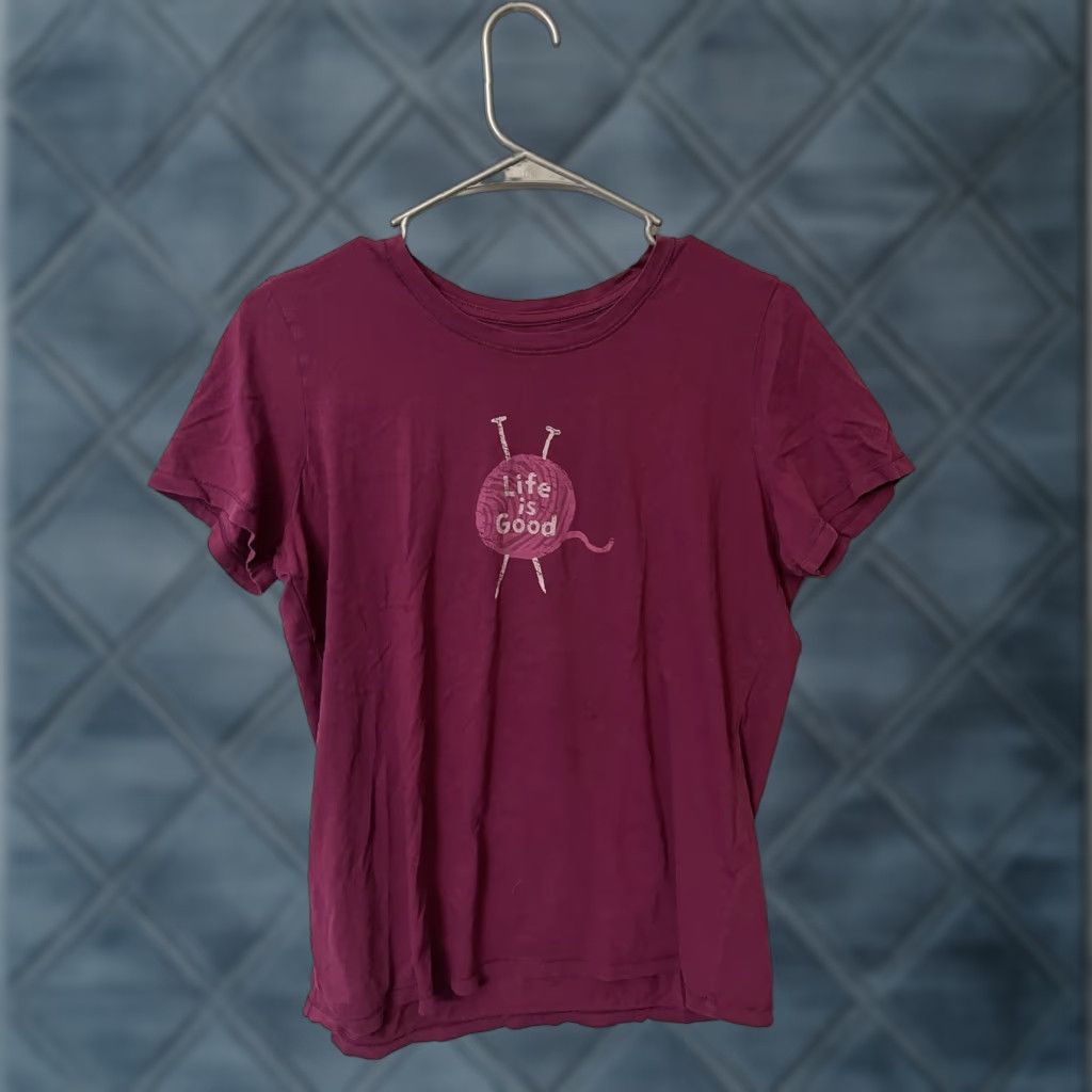 Life is Good Life Is Good Women’s Tee Shirt M Purple Yarn Needle Graphic Classic Fit Shirt Ladies M Purple Graphic Print Casual Short Sleeve Crew Neck Size M / US 6-8 / IT 42-44 - 1 Thumbnail