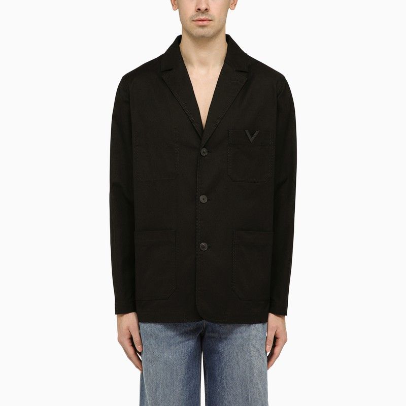 image of Valentino Black Single-Breasted Jacket With V Detail, Men's (Size XL)