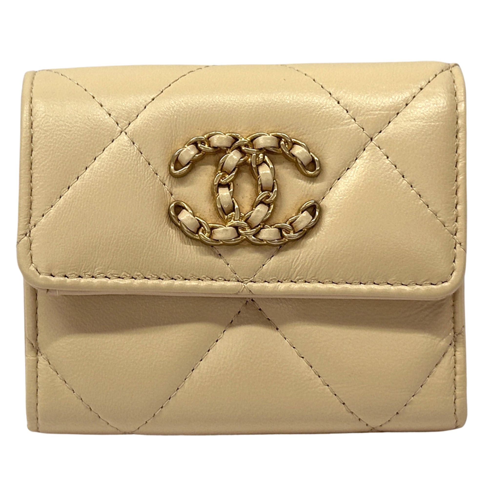 Chanel Chanel Wallet 19 Women's Brand Bi-fold Lambskin Beige Gold Hardware Coco Mark Matelassé Tri-fold Size ONE SIZE - 1 Thumbnail