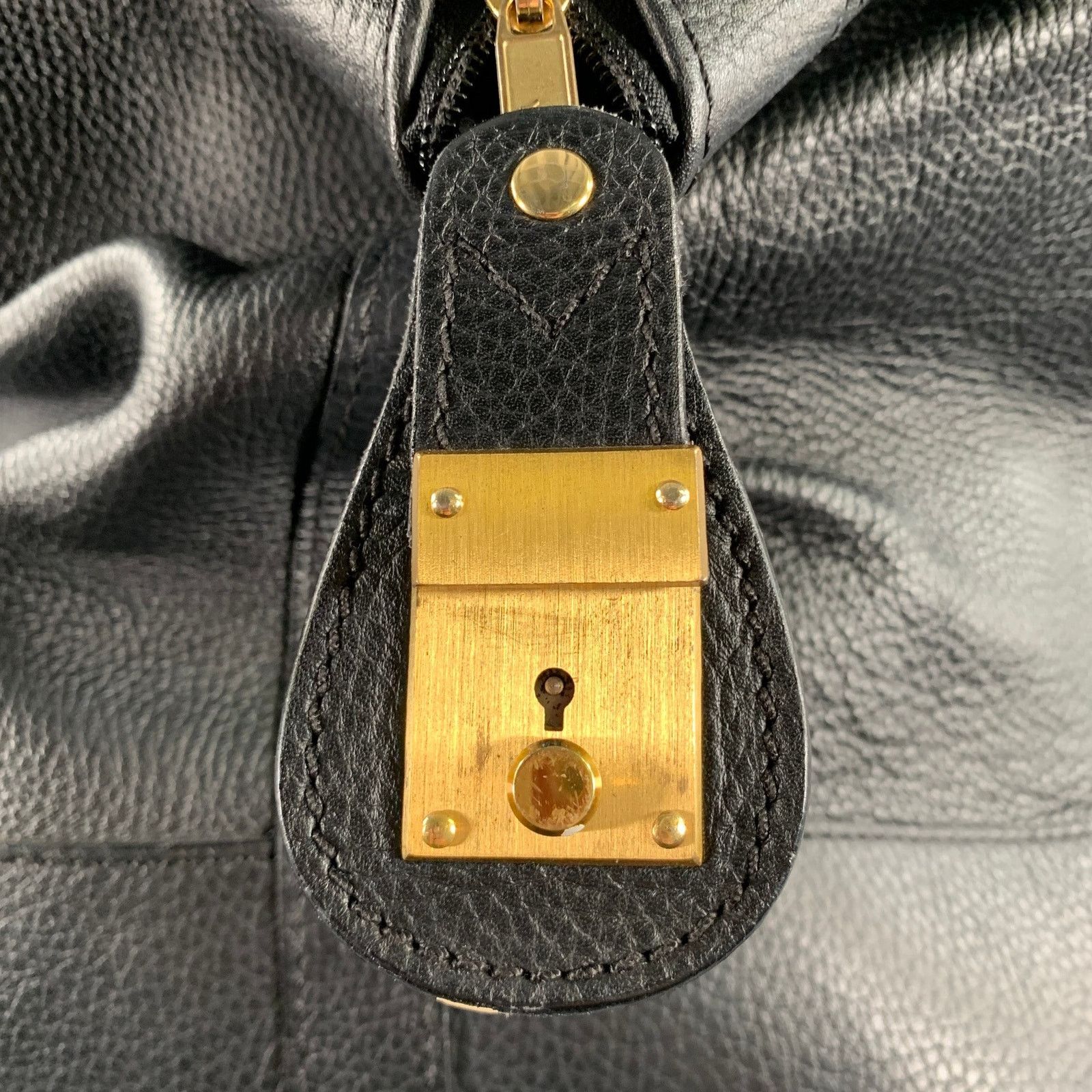 Barneys New York BARNEYS NEW YORK Black Gold Crackled Leather Duffle Bags Size ONE SIZE - 3 Thumbnail