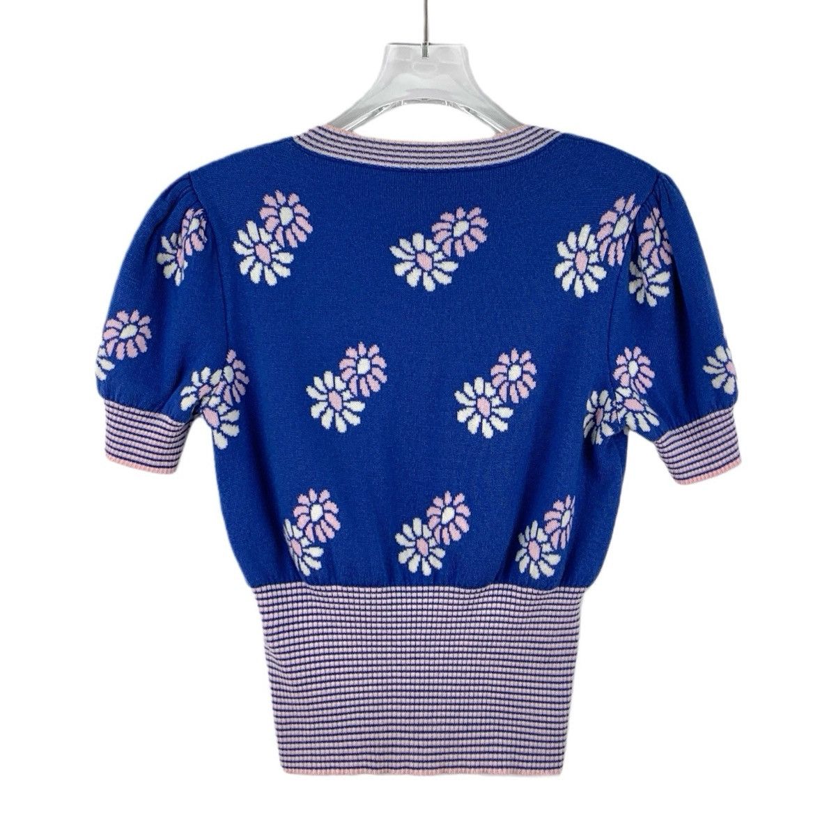 Miu Miu Miu Miu Floral Intarsia Wool Short Sleeve Knit Top K26WX Size S / US 4 / IT 40 - 2 Thumbnail