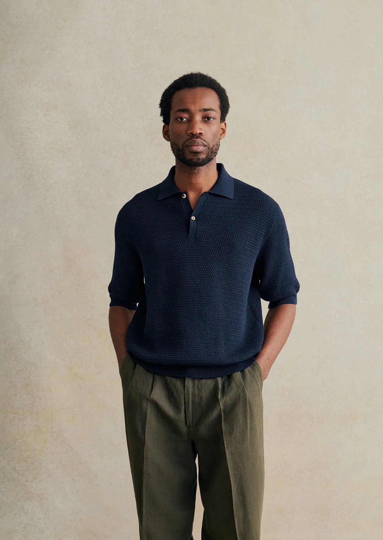 De Bonne Facture De Bonne Facture Honeycomb Knit Polo Shirt Navy | Grailed