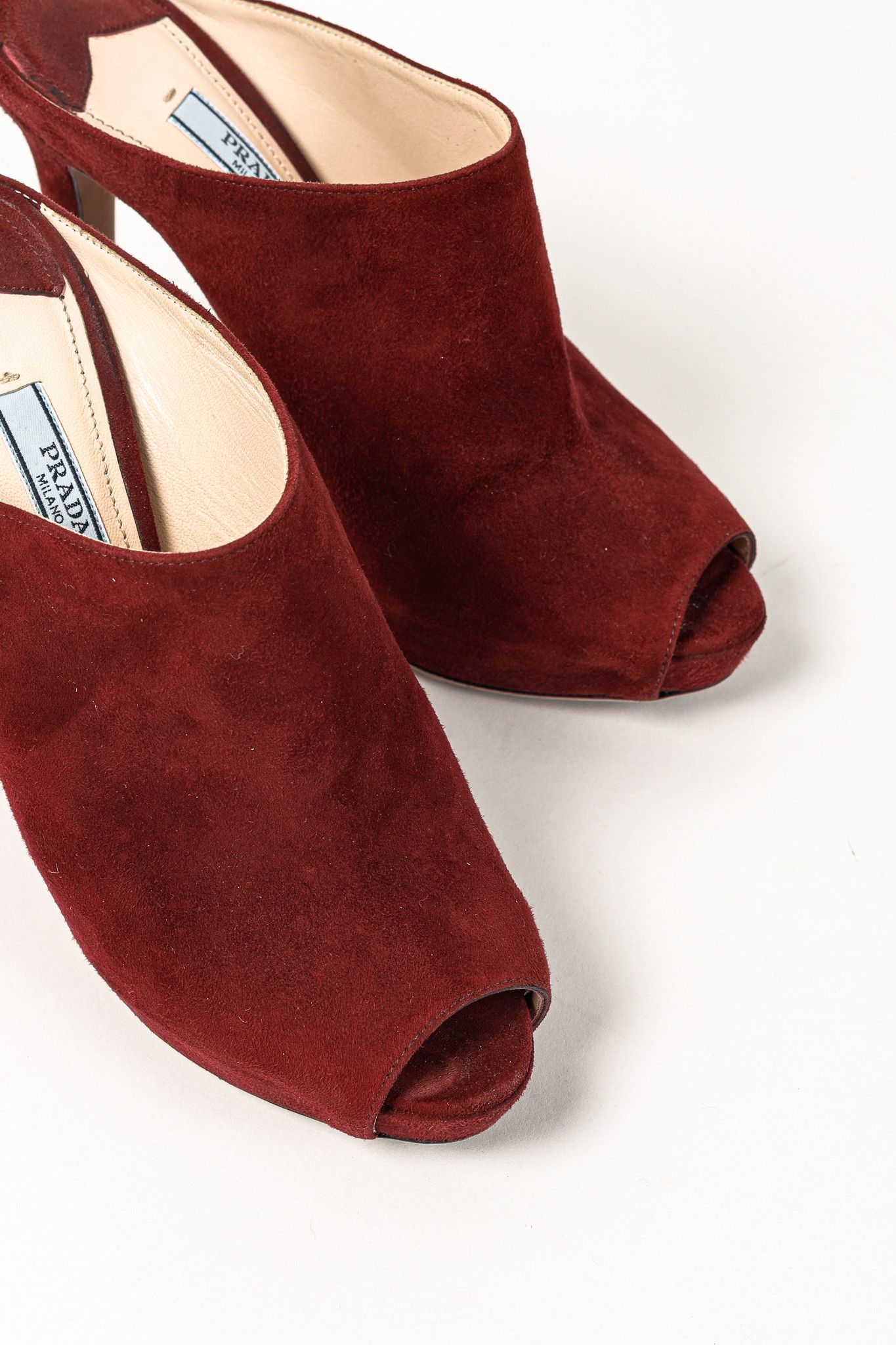 Prada Prada Burgundy Suede Stiletto Heel Slide Mule Platform Pump Size US 6.5 / IT 36.5 - 6 Thumbnail