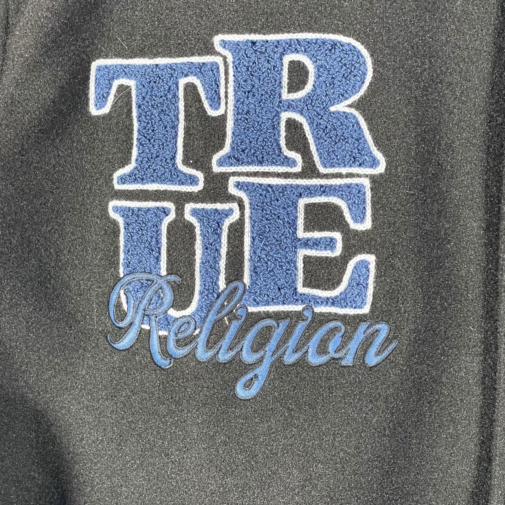 True Religion True Religion Varsity Jacket XL Black Wool Sleeves Spellout Streetwear Basketball College Sports Logo Embroidered Men XXLong? Size US XL / EU 56 / 4 - 6 Thumbnail