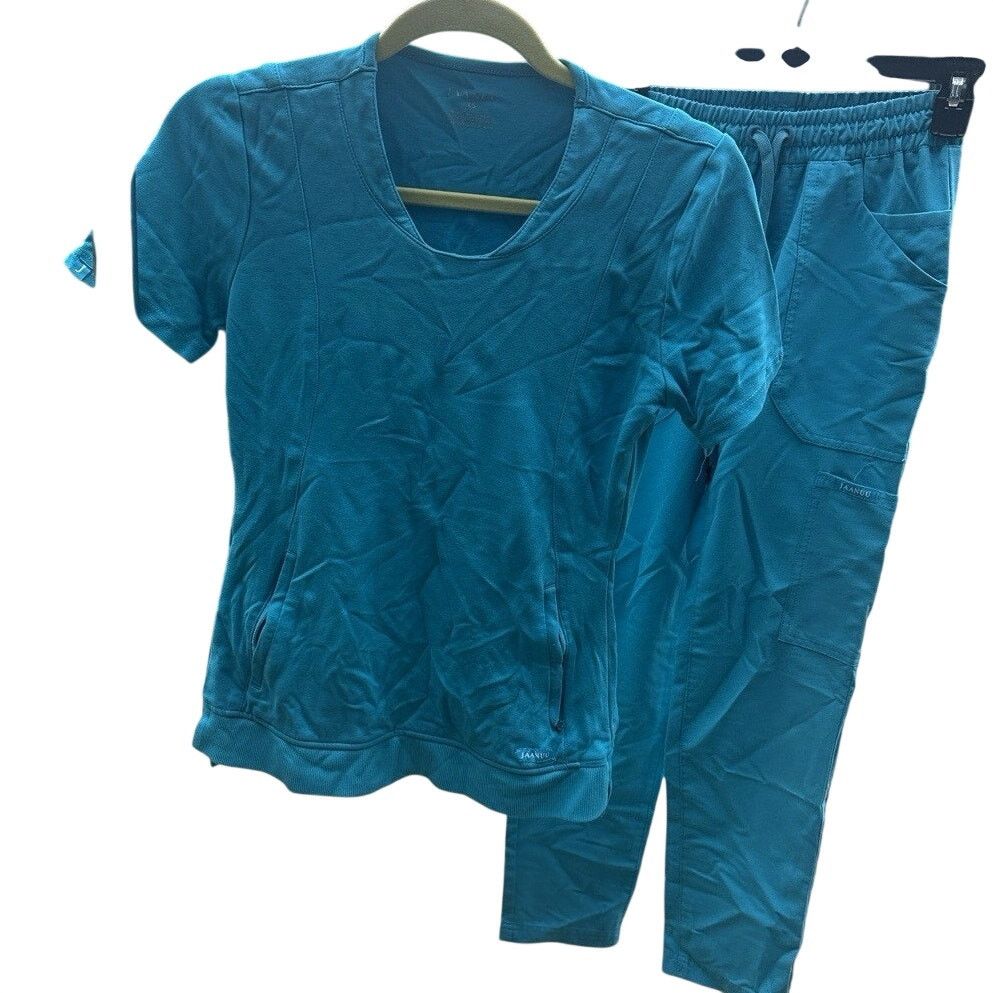 Other Jaanuu Women's Teal Blue Scrub Set Top XS Bottoms XXS Size XS / US 0-2 / IT 36-38 - 2 Thumbnail