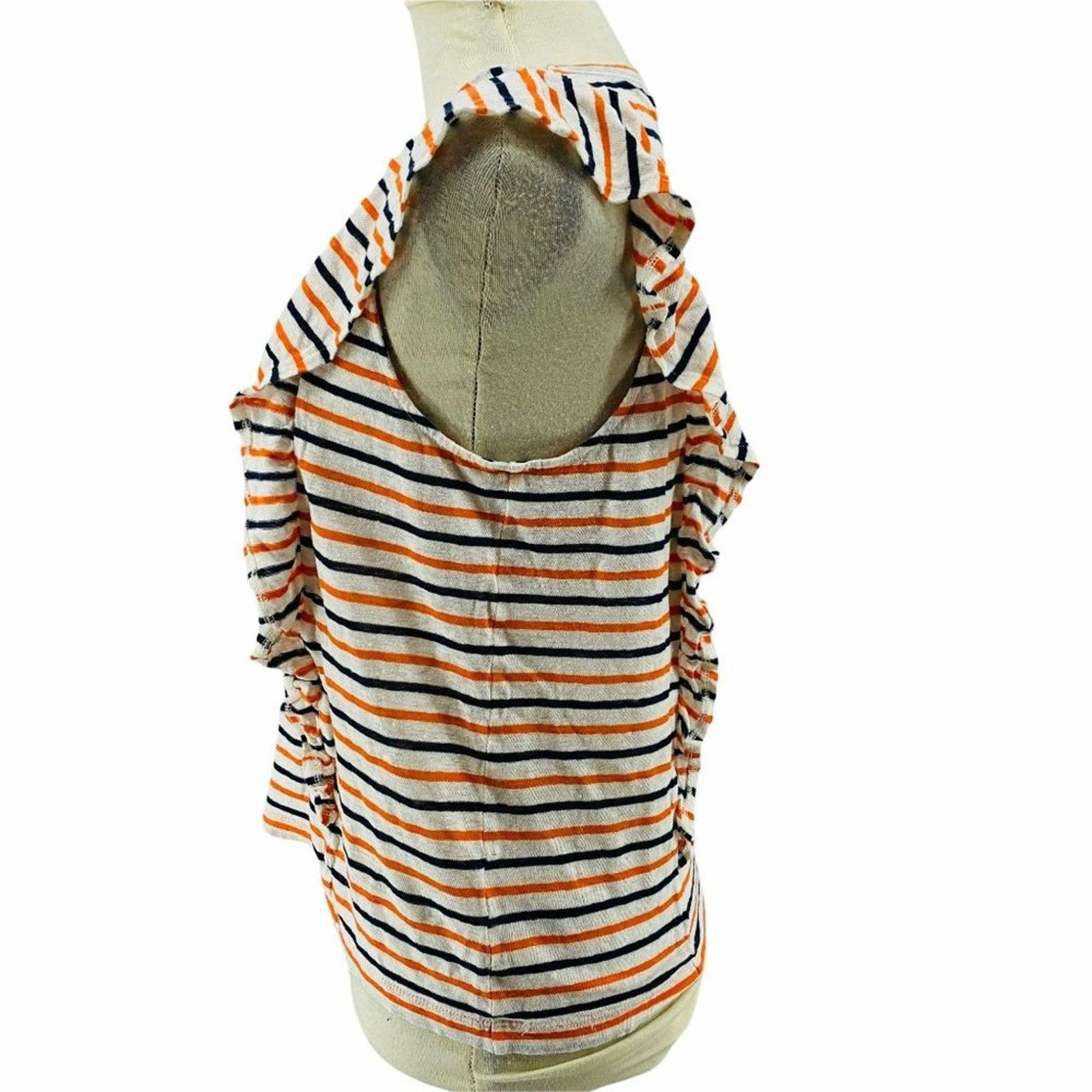 J.Crew J. Crew Top Ruffle Tank Blue Orange Striped Linen Medium Size M / US 6-8 / IT 42-44 - 3 Thumbnail