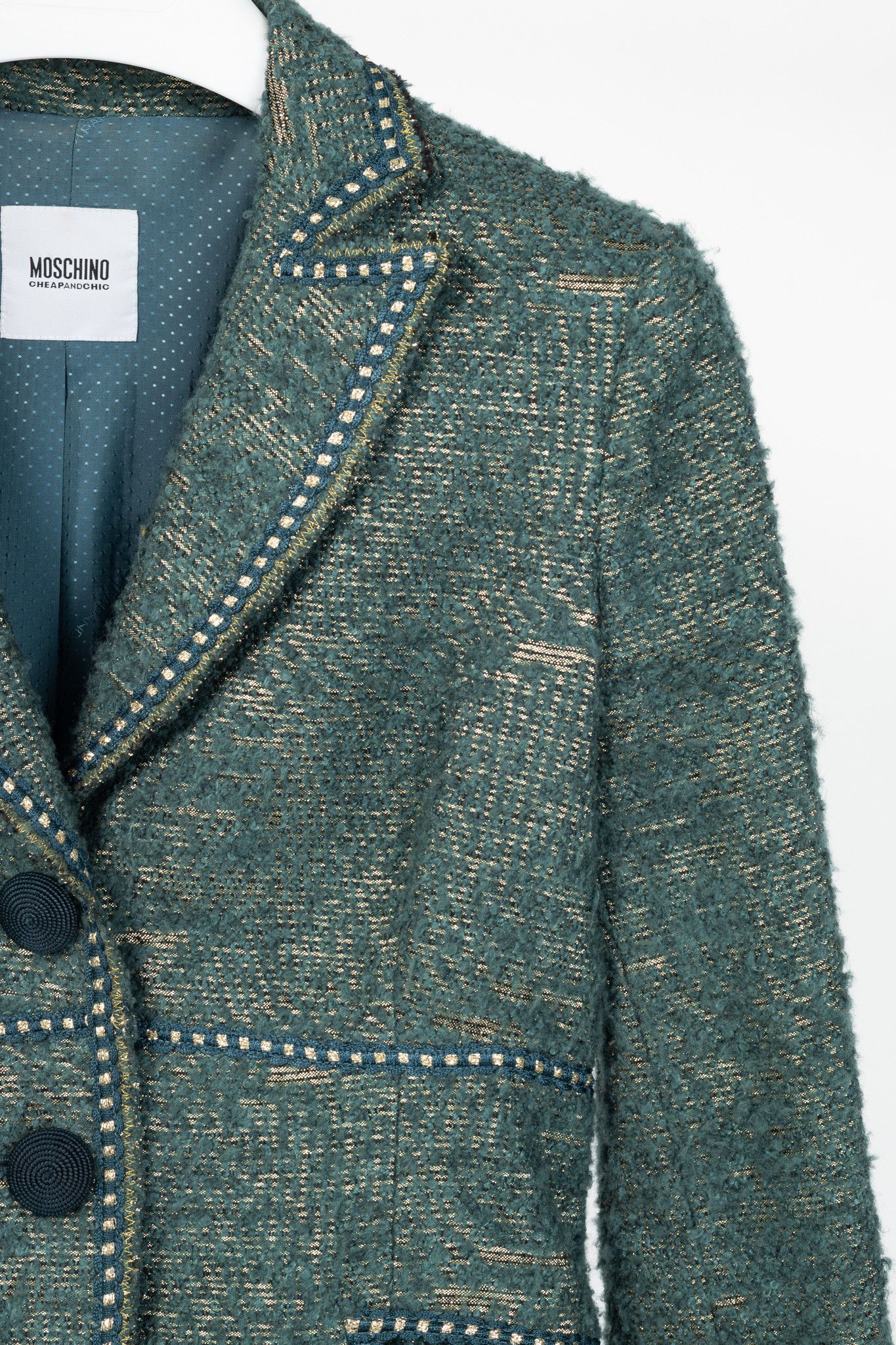 Moschino Moschino Cheap and Chic Metallic Green Boucle-Wool Blazer Size L / US 10 / IT 46 - 5 Thumbnail