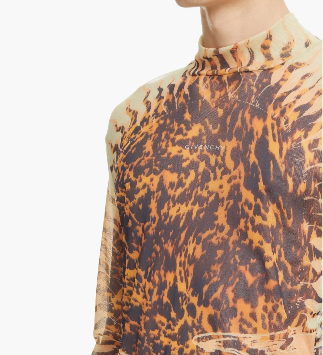 Image of Givenchy Marble Sun Printed Long Sleeve Mesh Top in Sun Yellow, Men's (Size Small)