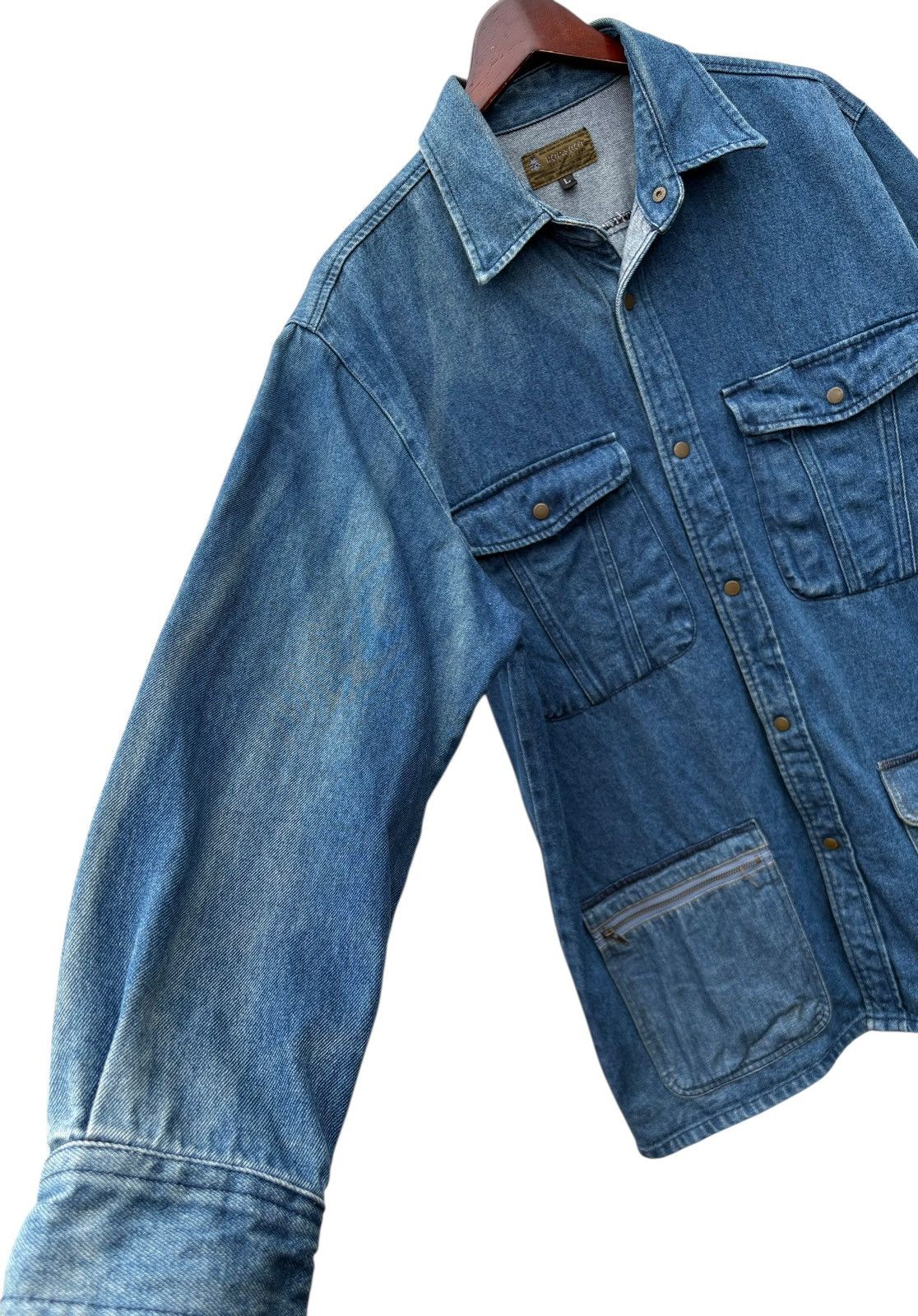 Japanese Brand Vintage Hop Scot Bleach Denim Workwear Chore Jacket Size US M / EU 48-50 / 2 - 8 Thumbnail