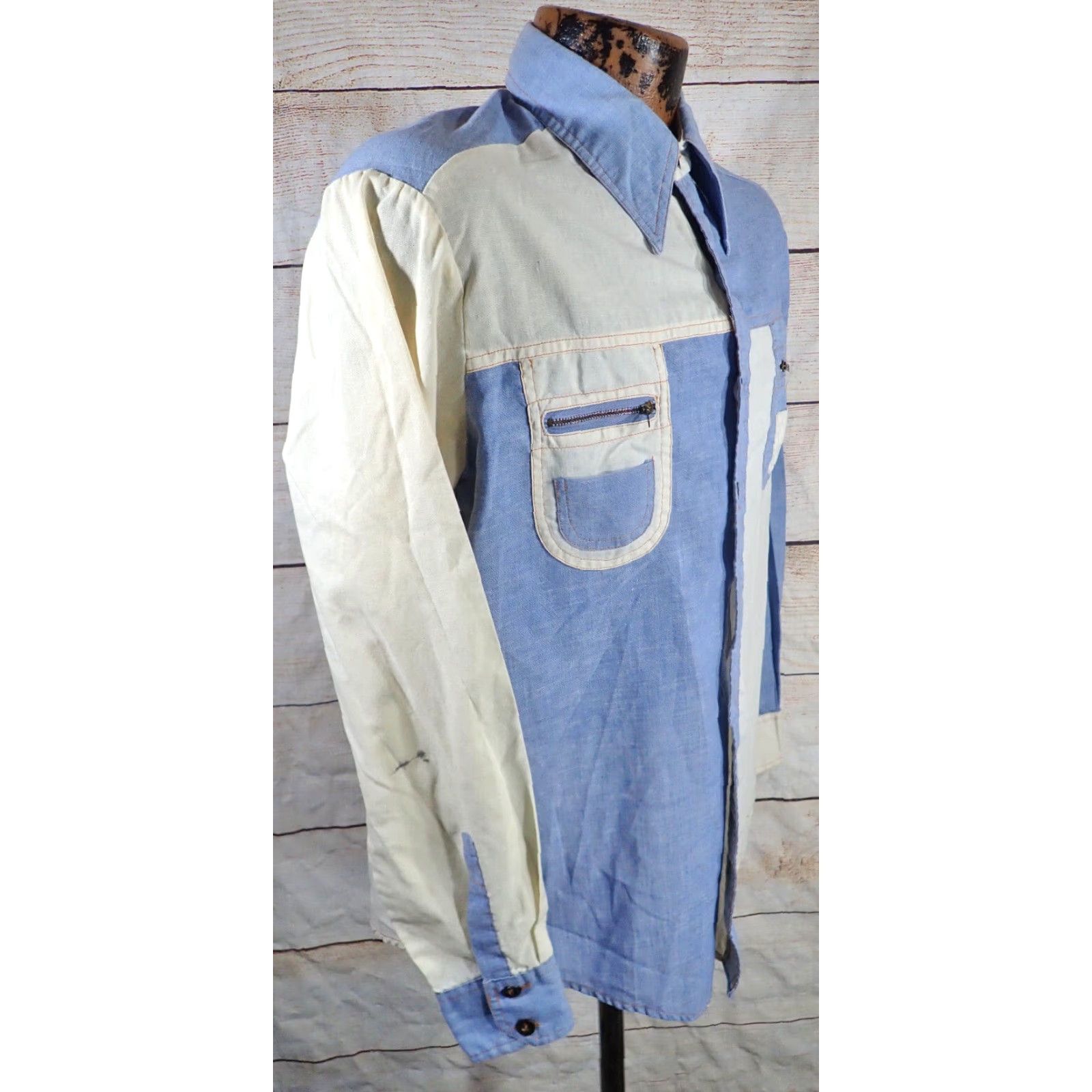 Vintage VINTAGE Alfie California Mens 2 Tone Button Shirt M Blue White Unique Dagger Collar Size US M / EU 48-50 / 2 - 2 Thumbnail