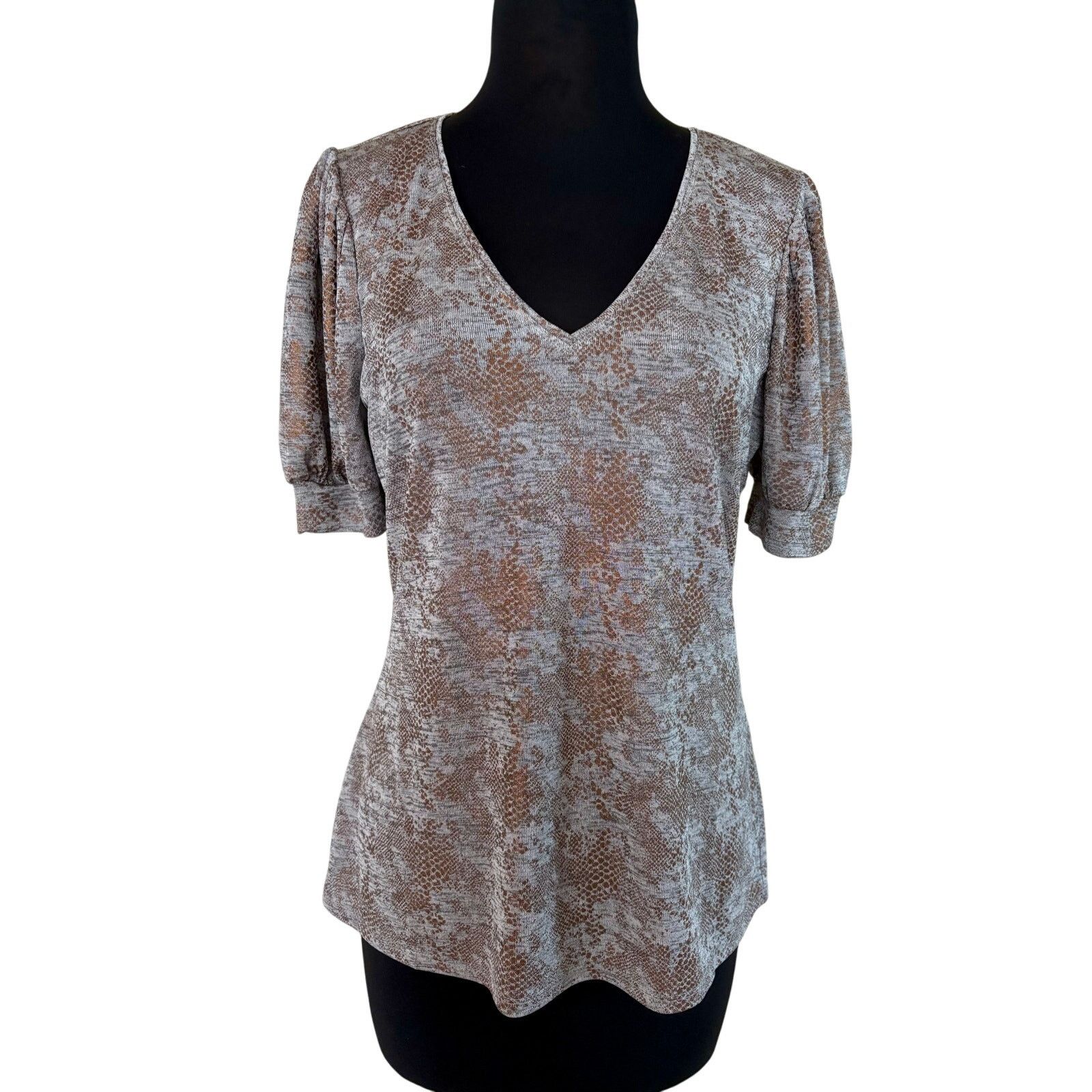 White House Black Market WHBM White House Black Market V Neck Bronze Metallic Top Size M / US 6-8 / IT 42-44 - 1 Thumbnail