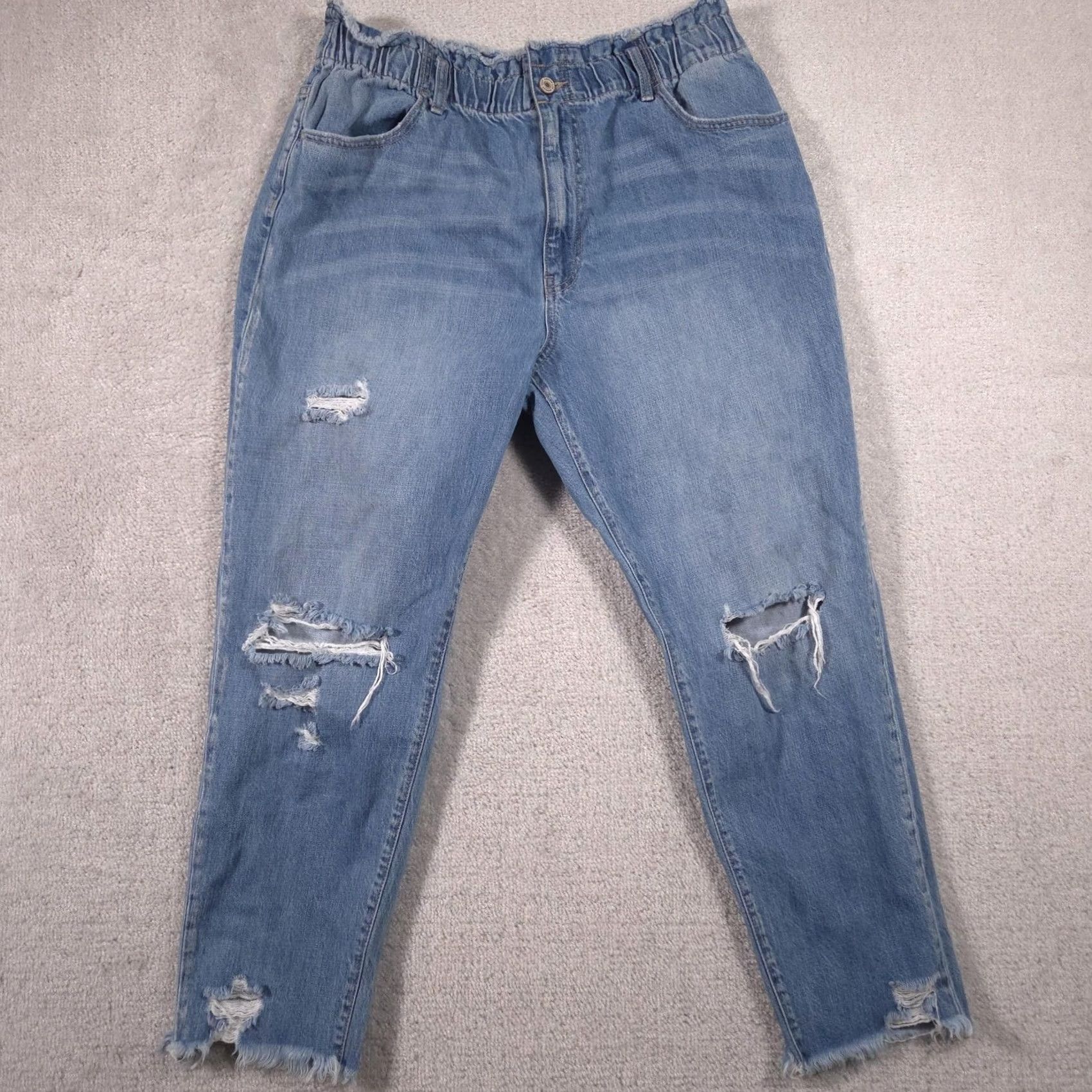 Vintage KanCan Jeans Womens 15/31 Blue Medium Wash High Rise Paperbag Distressed Jeans Size 36" / US 14 / IT 50 - 2 Thumbnail