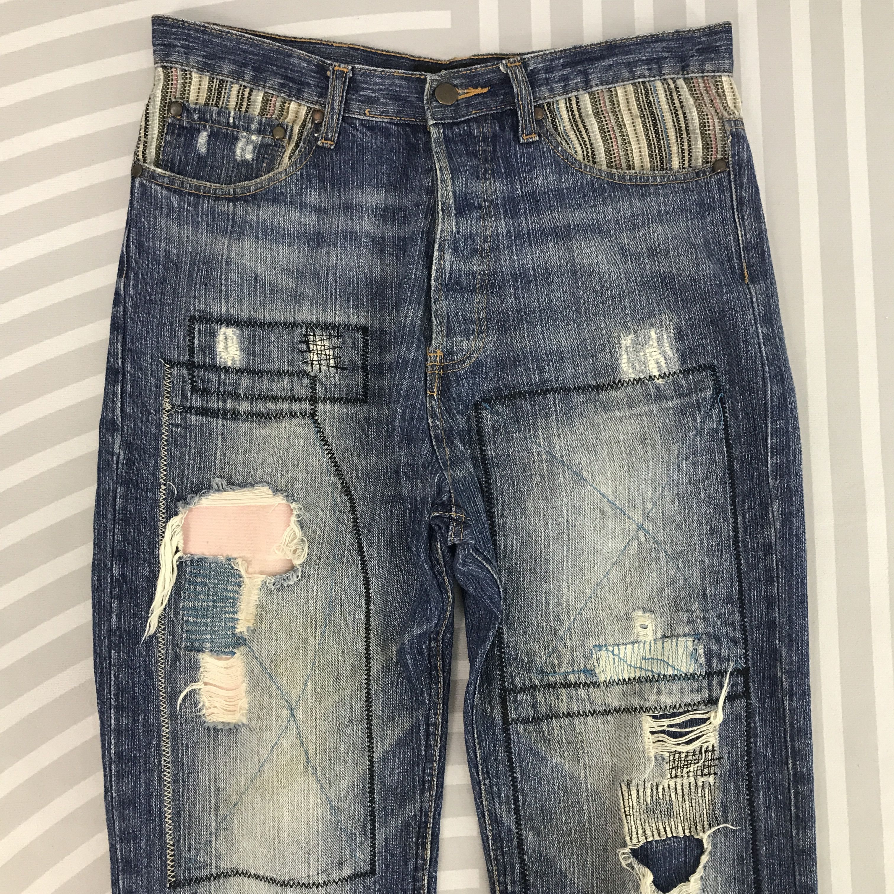 Japanese Brand Vintage Decomp patchwork style Distressed Jeans Size US 31 - 2 Thumbnail