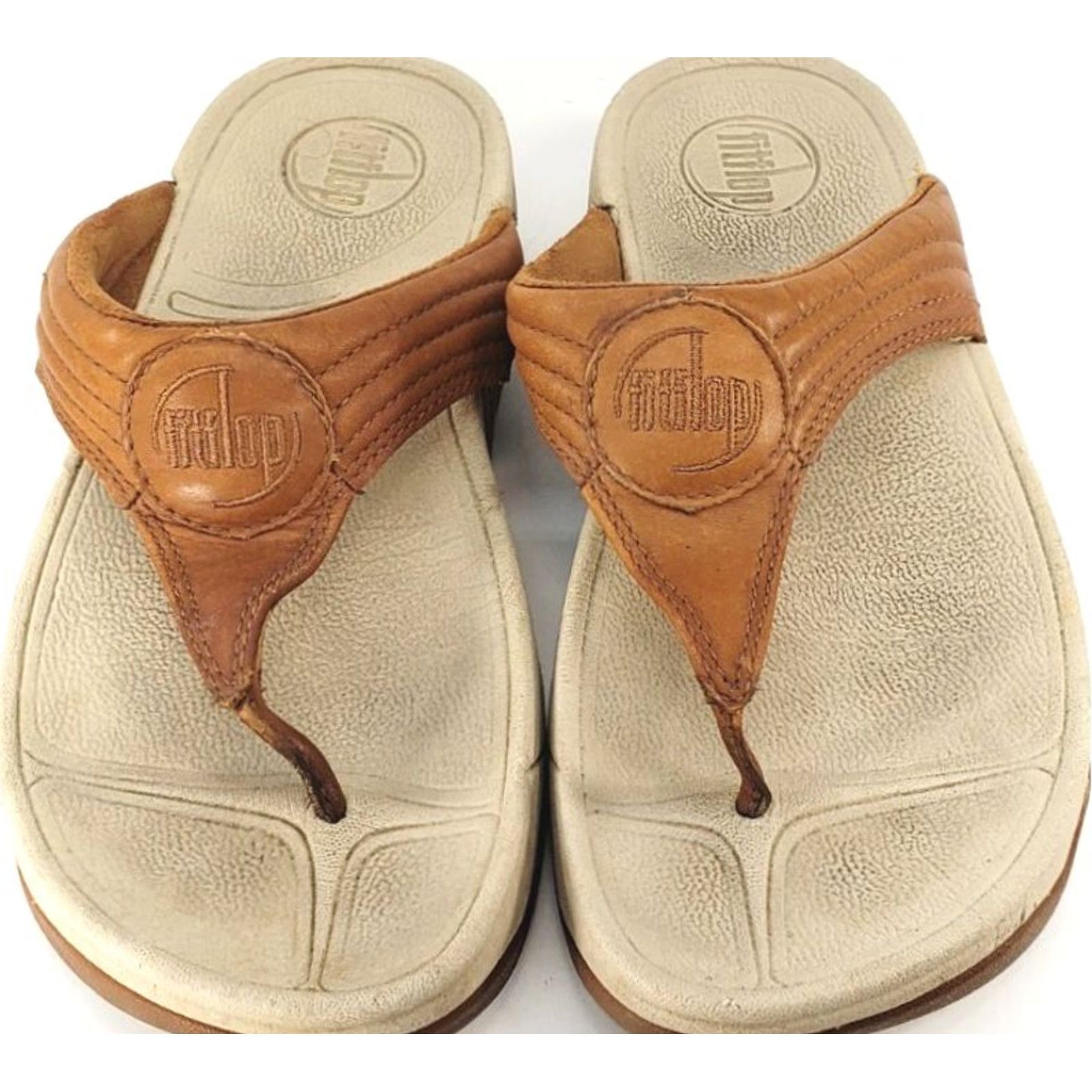 Vintage FitFlop WalkStar 3 Sandals Womens Size 6 EUR 37 Brown Tan Leather Summer Slide Size US 6 / IT 36 - 3 Thumbnail