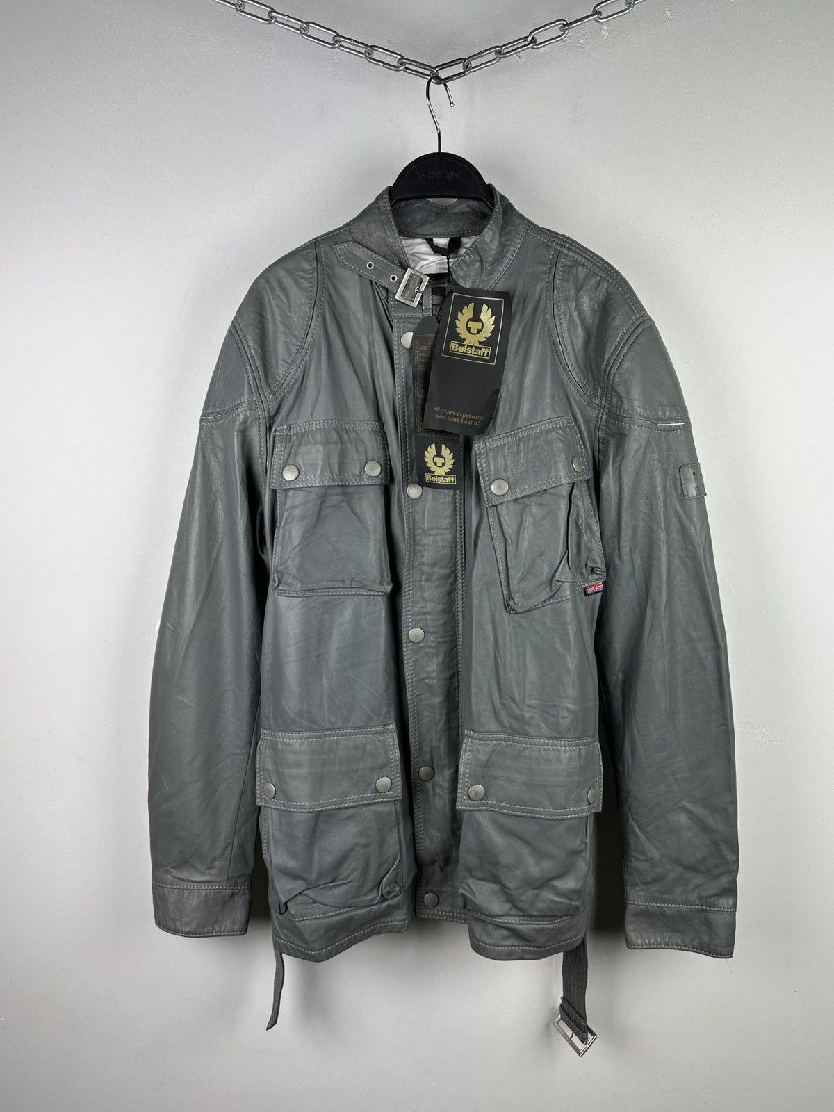 Belstaff NWT Belstaff Centaur Gray Belted Leather Jacket Man Size US L / EU 52-54 / 3 - 1 Thumbnail