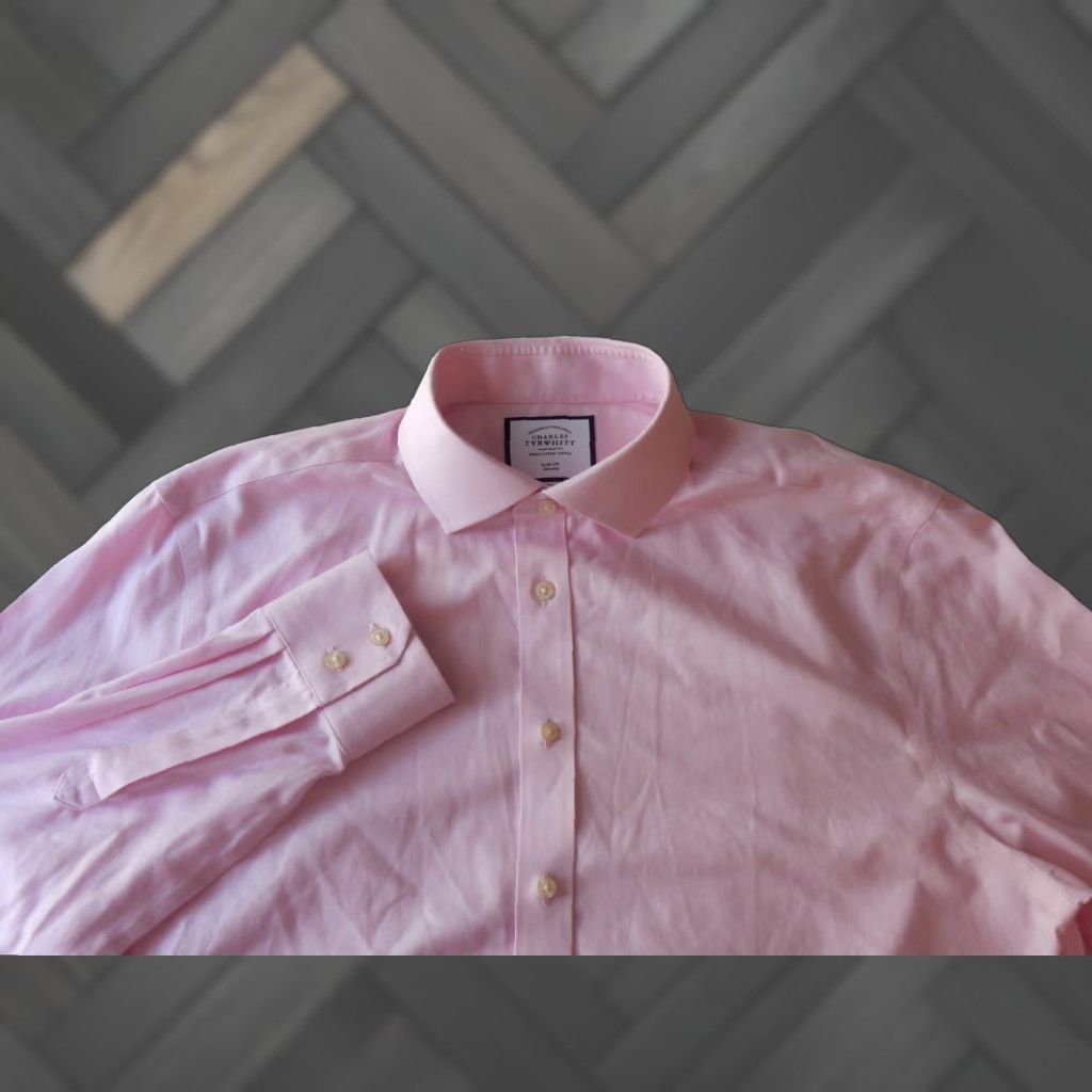Charles Tyrwhitt Charles Tyrwhitt Dress Shirt 17 36 Slim Long Sleeve Pink Mens Regular Size 17-36 Solid Fit Redesign Size 46R - 1 Thumbnail