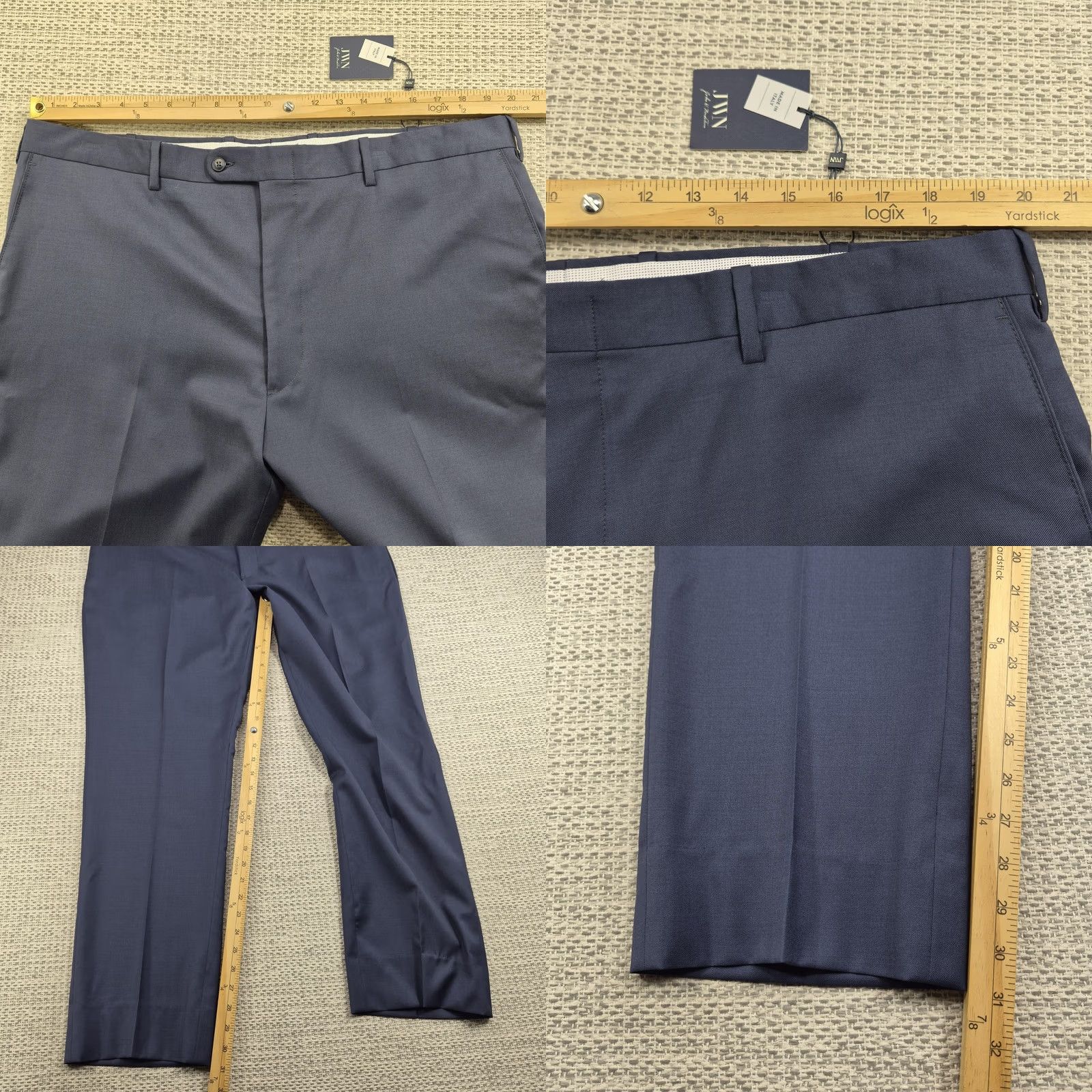 Vintage JWN Dress Pants Mens 42x31 Blue Wool Flat Front Classic Fit Made In Italy Size US 42 / EU 58 - 8 Thumbnail