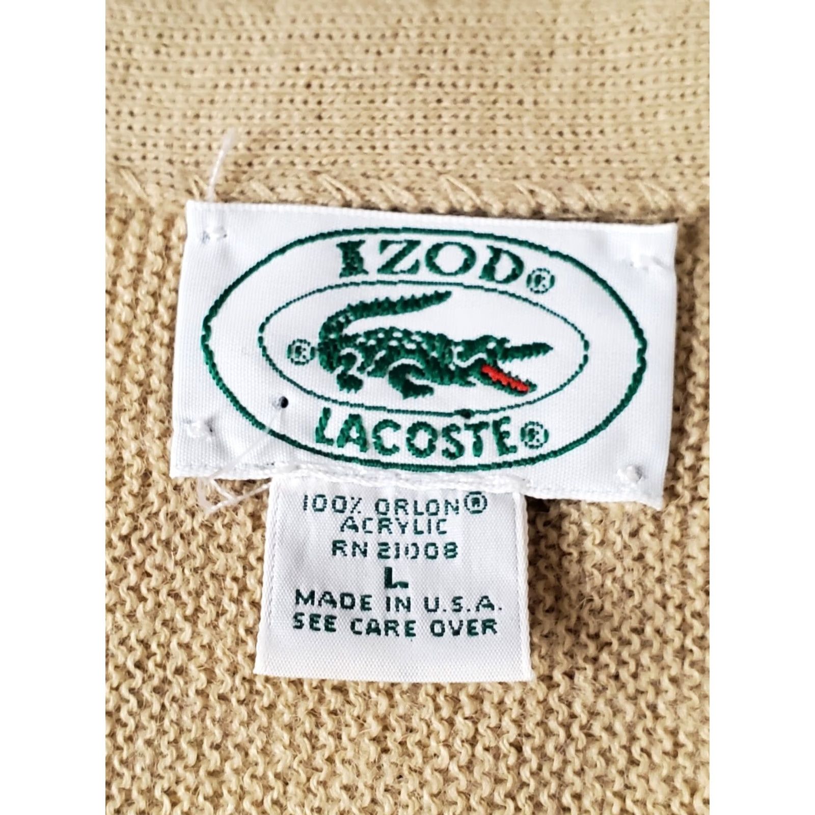 Izod Vintage IZOD Lacoste Cardigan Sweater Cream Knit Button Long Sleeve Men's Size L Size US L / EU 52-54 / 3 - 4 Thumbnail