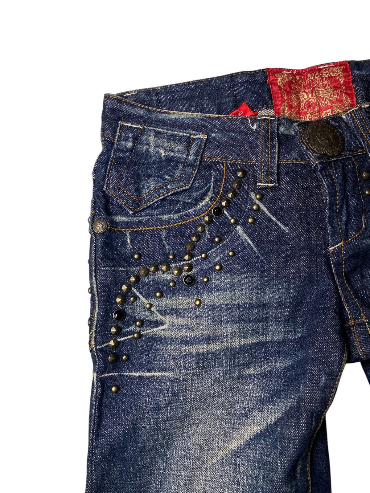 If Six Was Nine 2000's Red Pepper Seawash Studded Flare Jeans Size US 27 - 6 Thumbnail