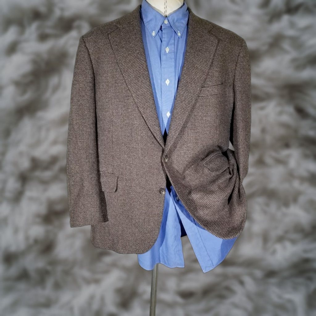 Vintage Holland & Sherry Bespoke Brown Orange Tweed Sport Coat Blazer 42R Wool Wool 100% Wool Notch Lapel Single-Breasted Two-Button Size 42R - 1 Thumbnail