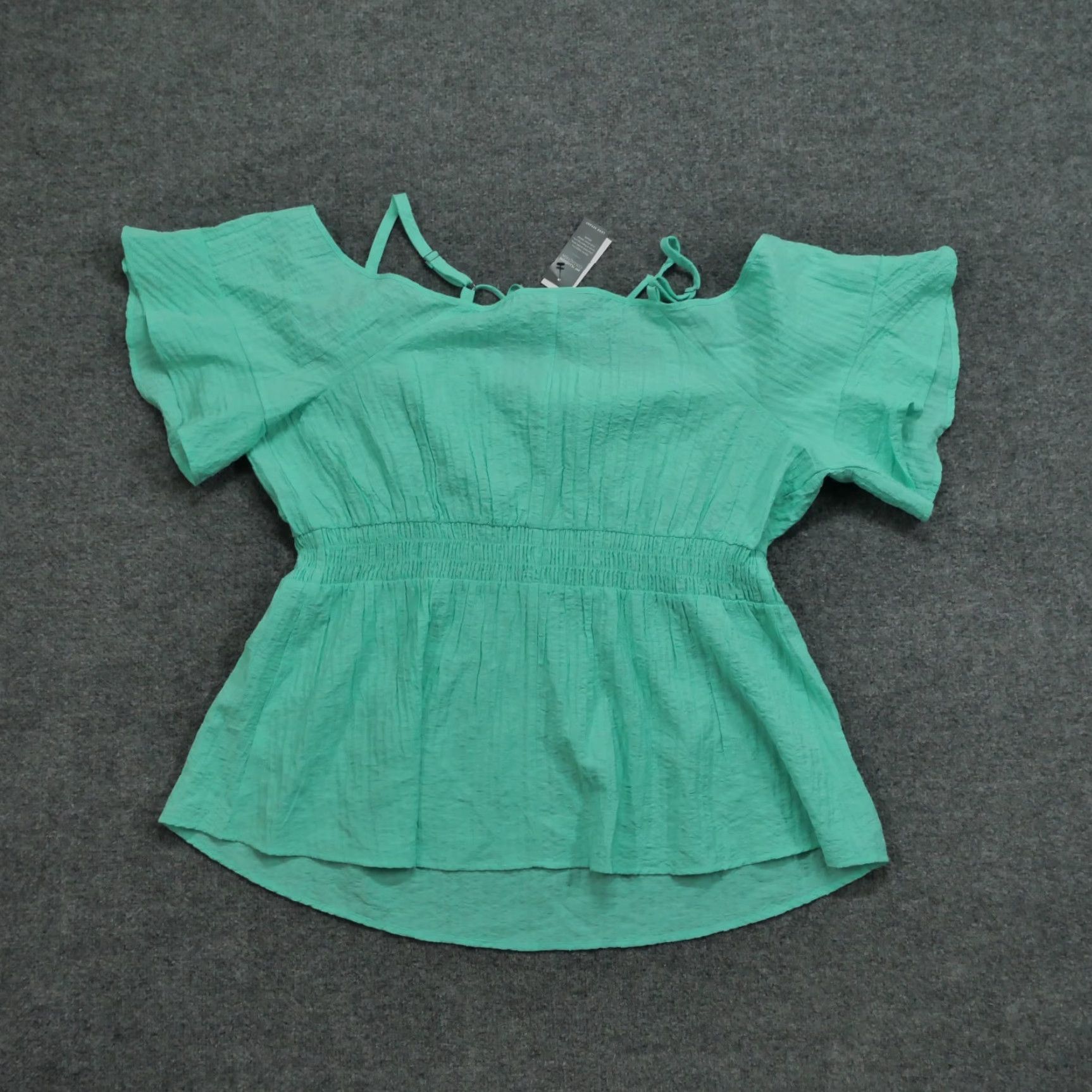 Vintage Lane Bryant Top Womens 18 Green Shirt Cold Shoulder Smock Waist Blouse Sleeveless Collared Button Non-Iron Casual Size XXL / US 16-18 / IT 52-54 - 7 Thumbnail