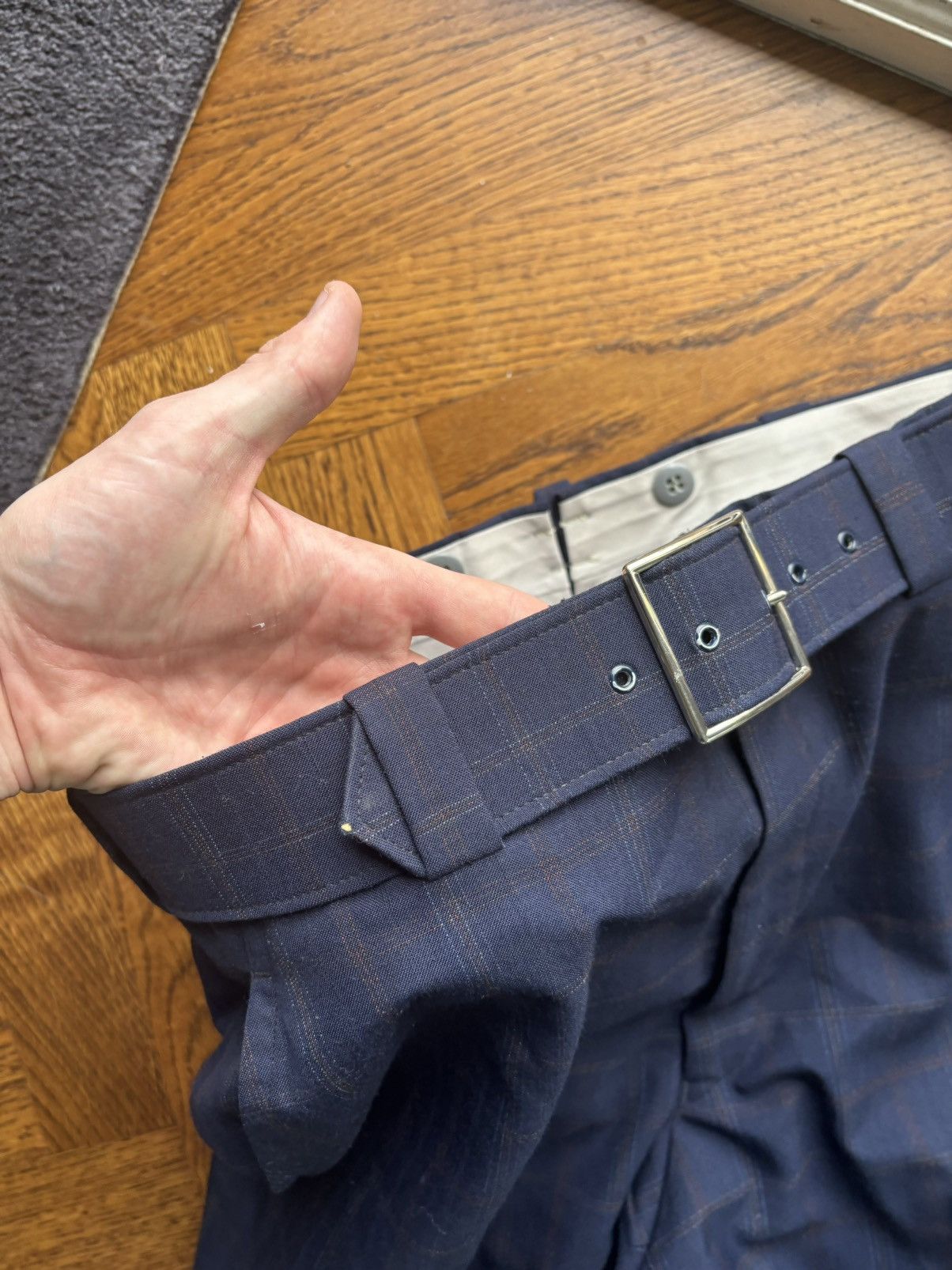Vintage 1970s Vintage Plaid Trousers 60s Wool Pants Matching Belt Size US 32 / EU 48 - 4 Thumbnail