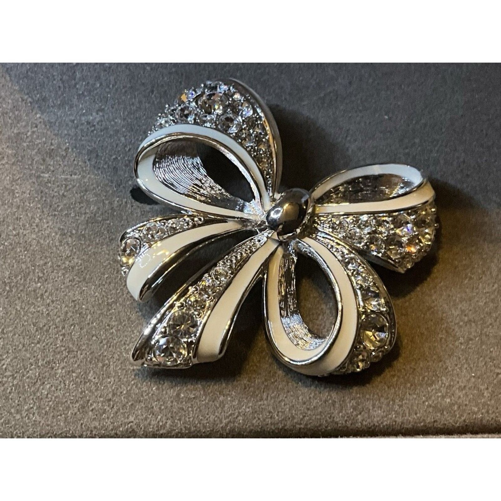 Other Nolan Miller Silver Tone with White Enamel Bow Brooch Size ONE SIZE - 1 Thumbnail