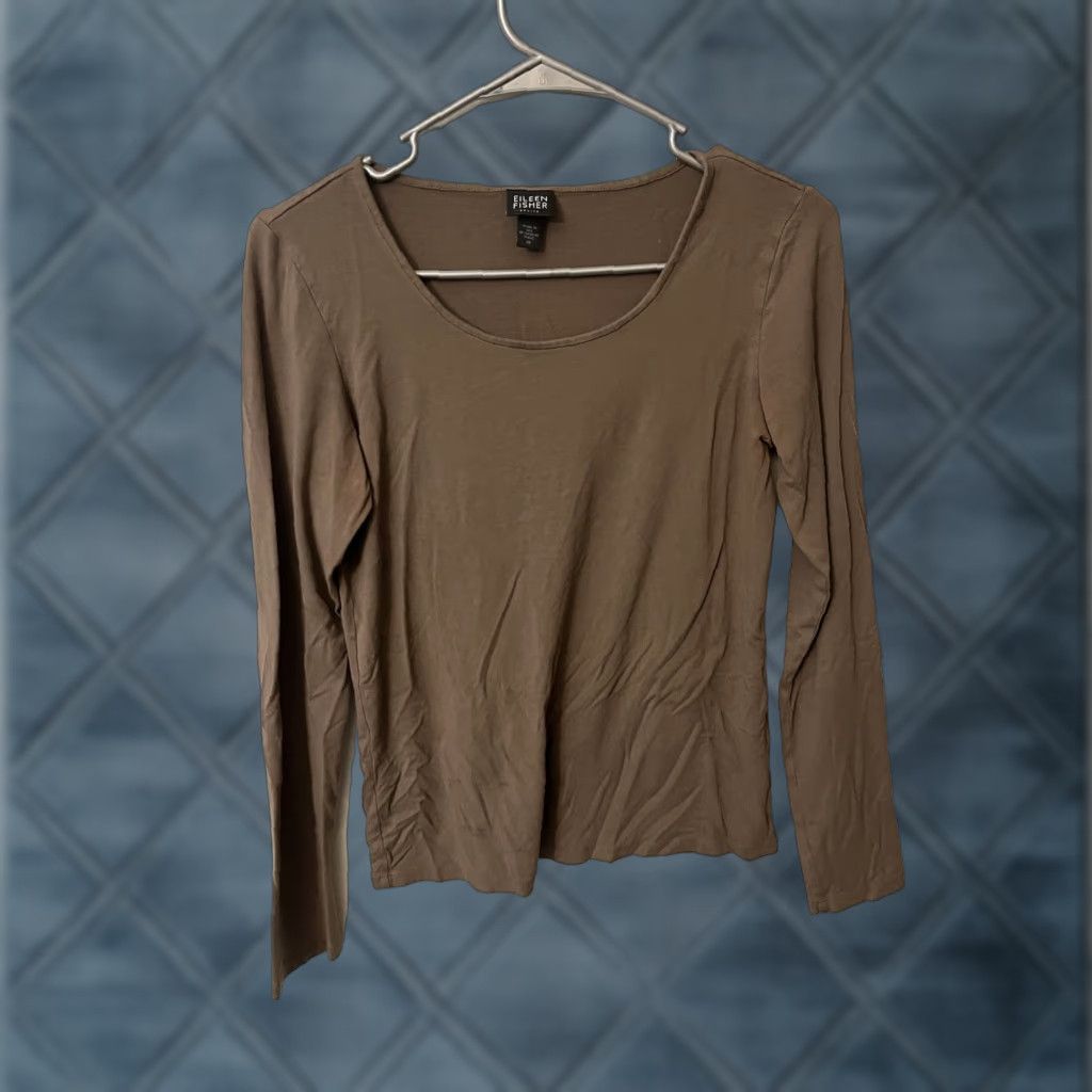 Eileen Fisher Eileen Fisher Womens Top Scoop Neck Long Sleeve Brown Stretch Knit PP Size Petite Regular Size XXS / US 00 / IT 34 - 1 Thumbnail