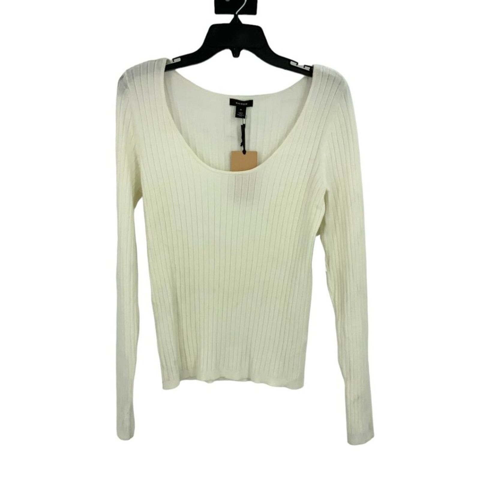 Other Halogen Ribbed Scoop Neck Sweater Ivory Medium NWT $79 MSRP Size M / US 6-8 / IT 42-44 - 3 Thumbnail