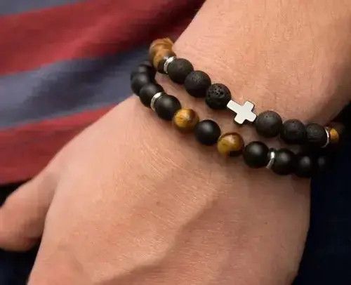 Beads x Jewelry Double Cross Bead Bracelets in Silver, Men's