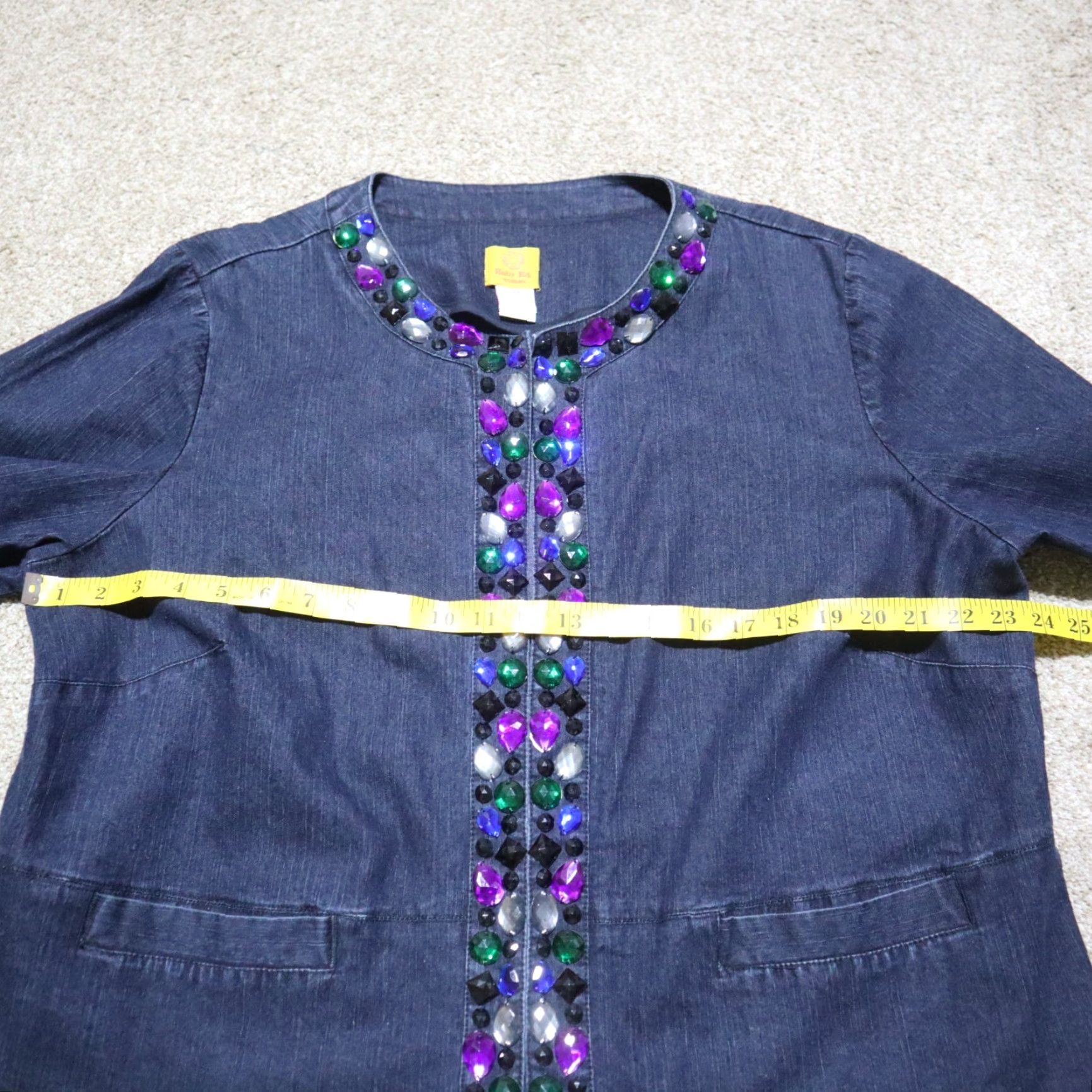 Vintage Ruby Rd. Denim Jacket Moonstruck Beaded Embellished Short Sleeve Casual Women 18 W Womens Jacket Beads 90s Cowboy Band Theme Size 40" / US 18 - 5 Thumbnail