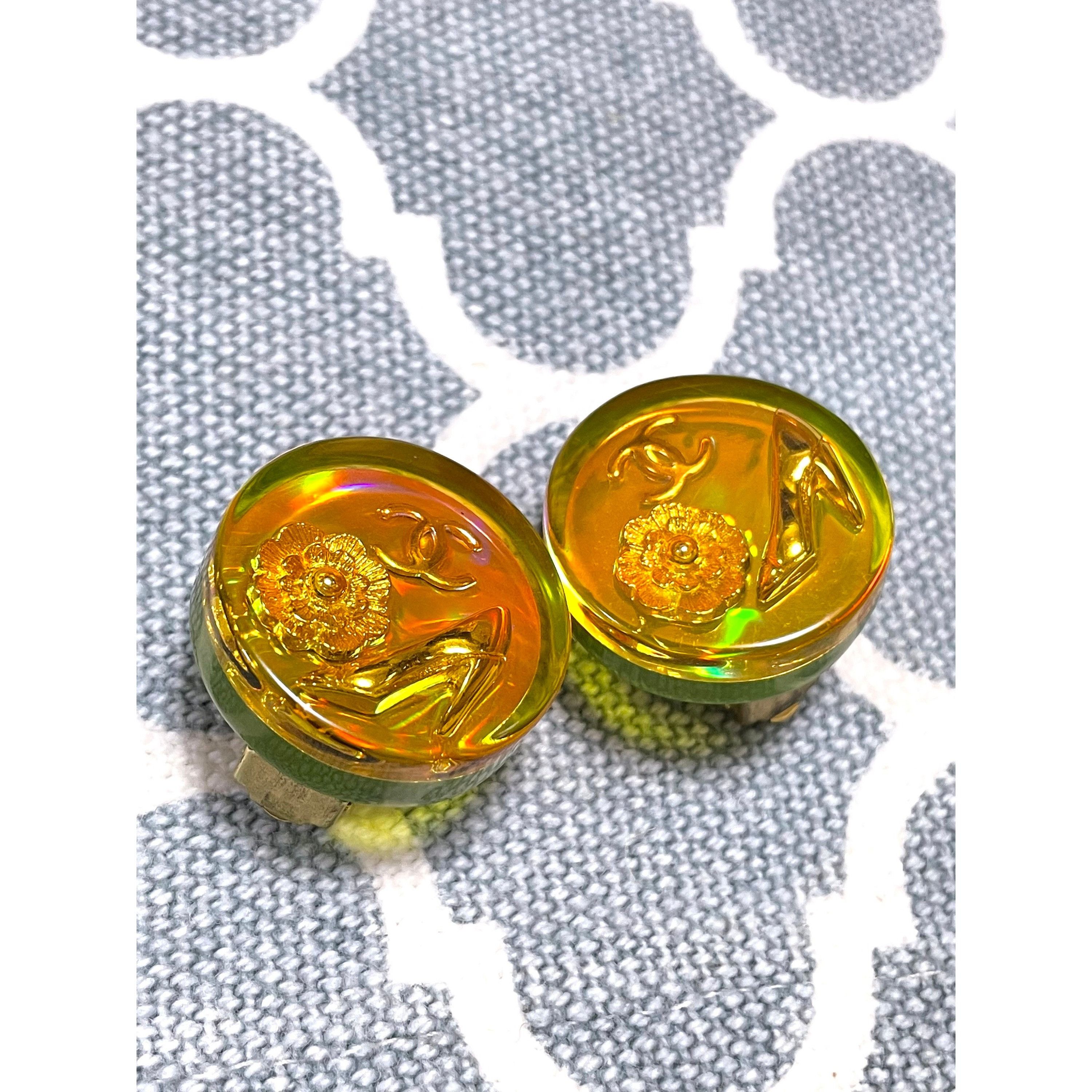 Chanel Vintage CHANEL yellow orange tone aurora resin earrings Size ONE SIZE - 6 Thumbnail