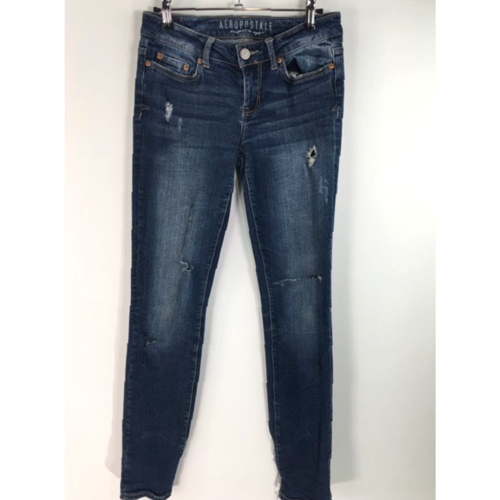Aeropostale Aeropostale Jeans Womens 2 Reg Blue Skinny Distressed Pockets Whiskered Low Rise Stretch Size 26" / US 2 / IT 38 - 6 Thumbnail